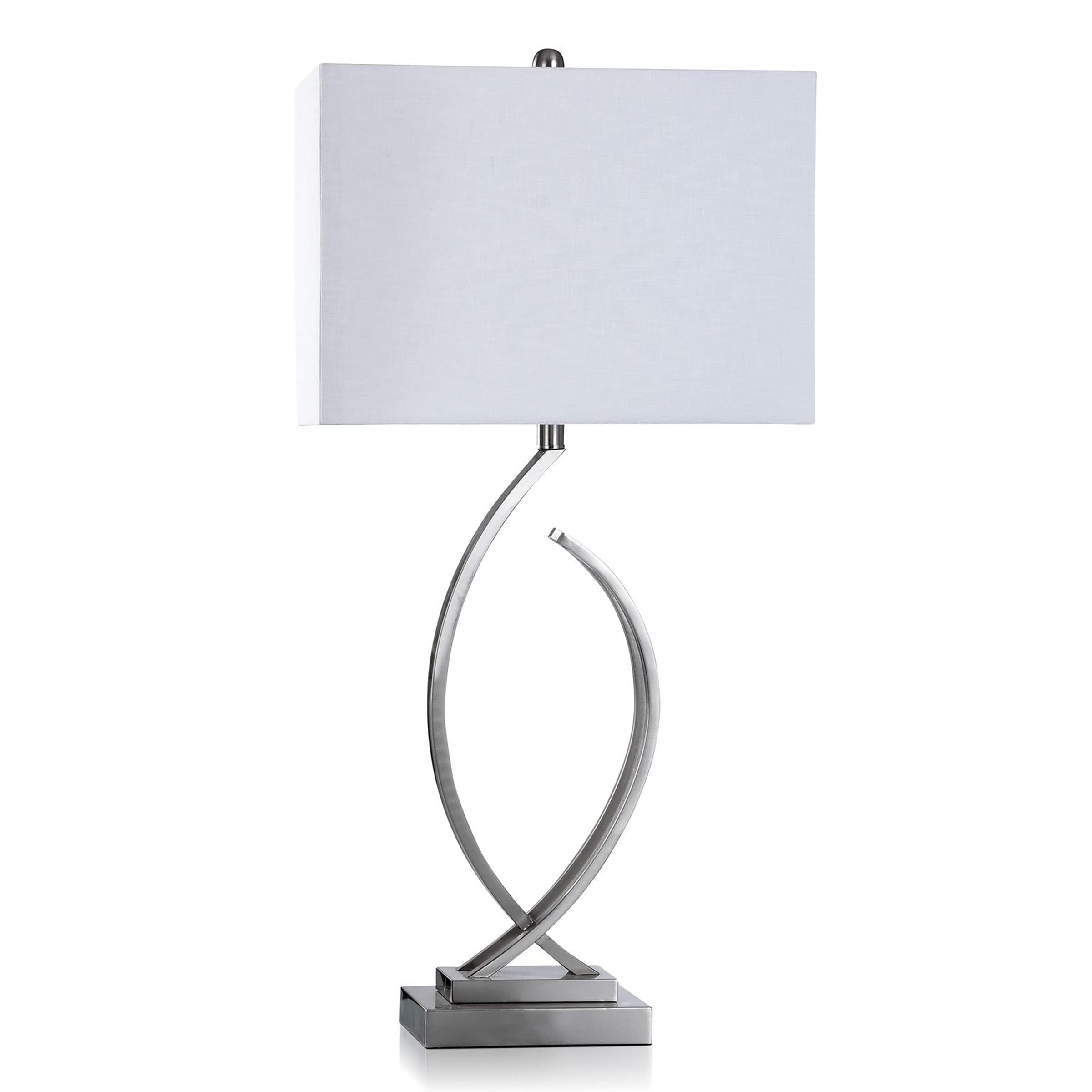 StyleCraft Home Collection L331424DS Brushed Steel 3-way Table Lamp with Linen Shade