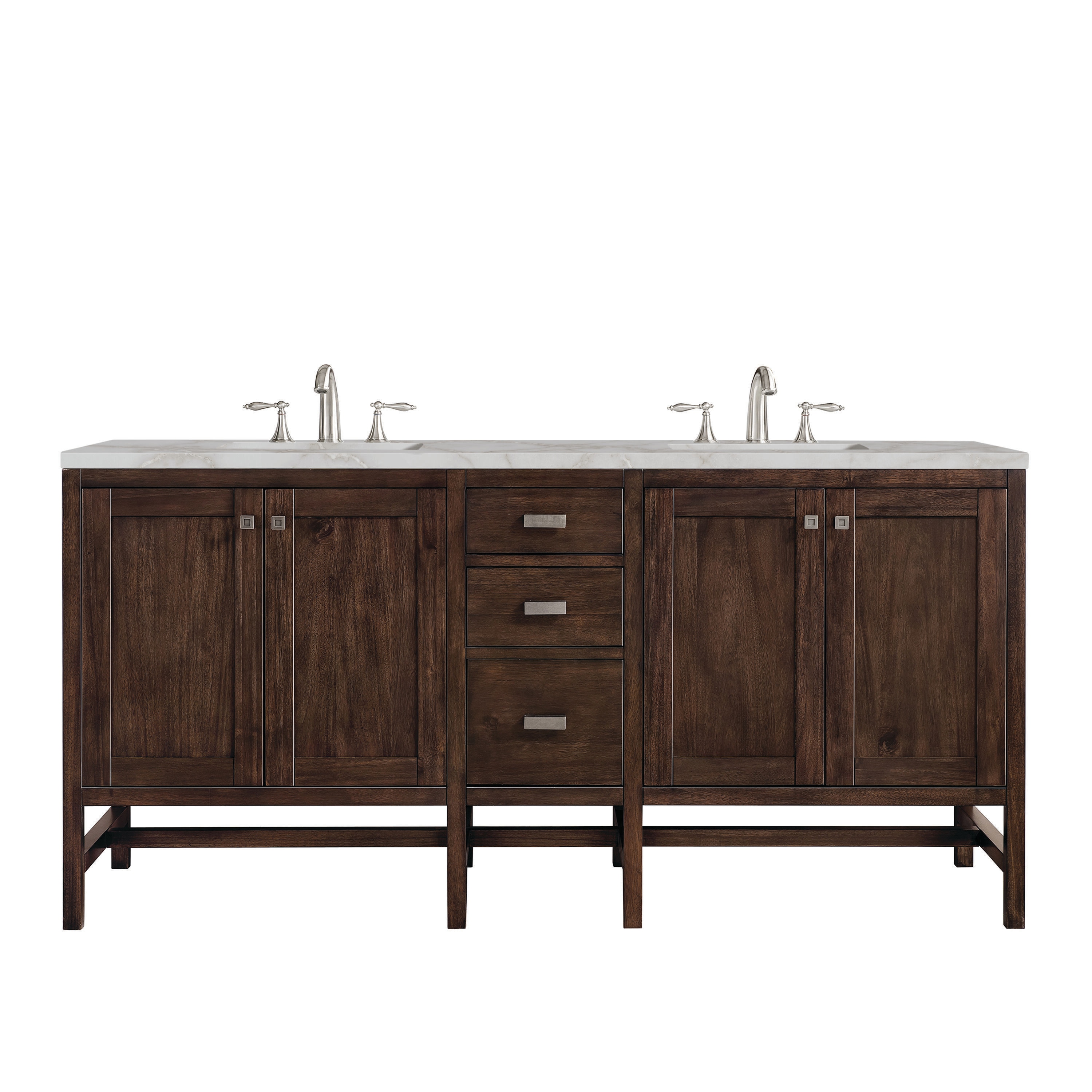 James Martin Vanities E444-V72-MCA-3VSL Addison 72-in Mid-century Acacia Undermount Double Sink Bathroom Vanity with Victorian Silver Quartz Top