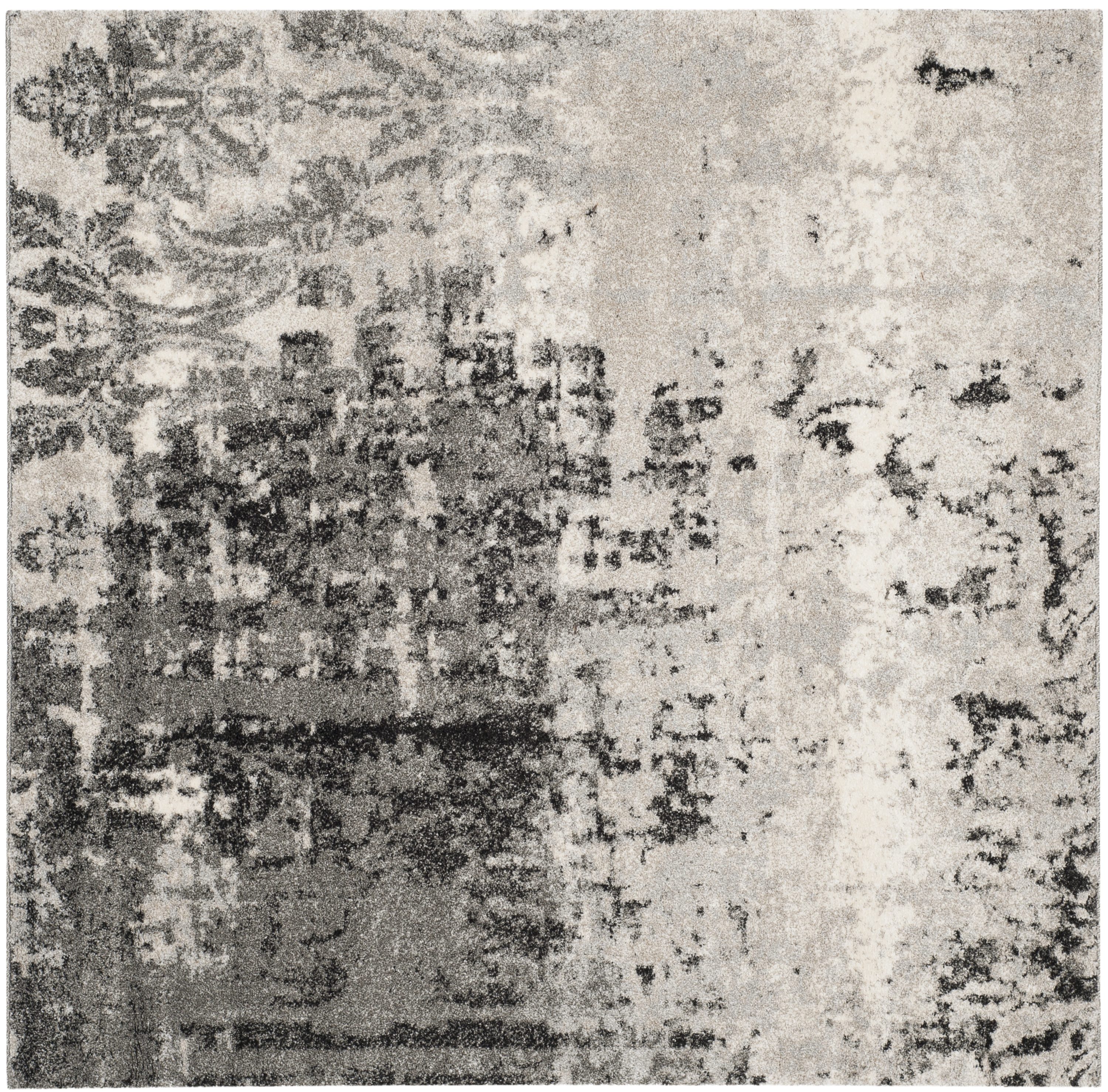 Retro Gray Abstract Shag Synthetic Square Rug