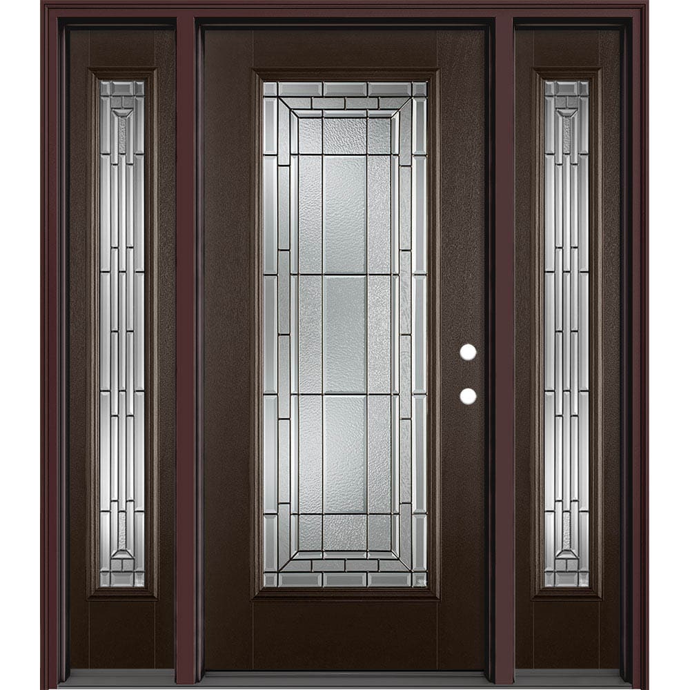 Masonite 631234 Sequence 64-in x 80-in x 4-9/16-in Fiberglass Full lite Left-hand inswing Walnut Painted Prehung Slab Front Door with Sidelights with Brickmould Insulating core
