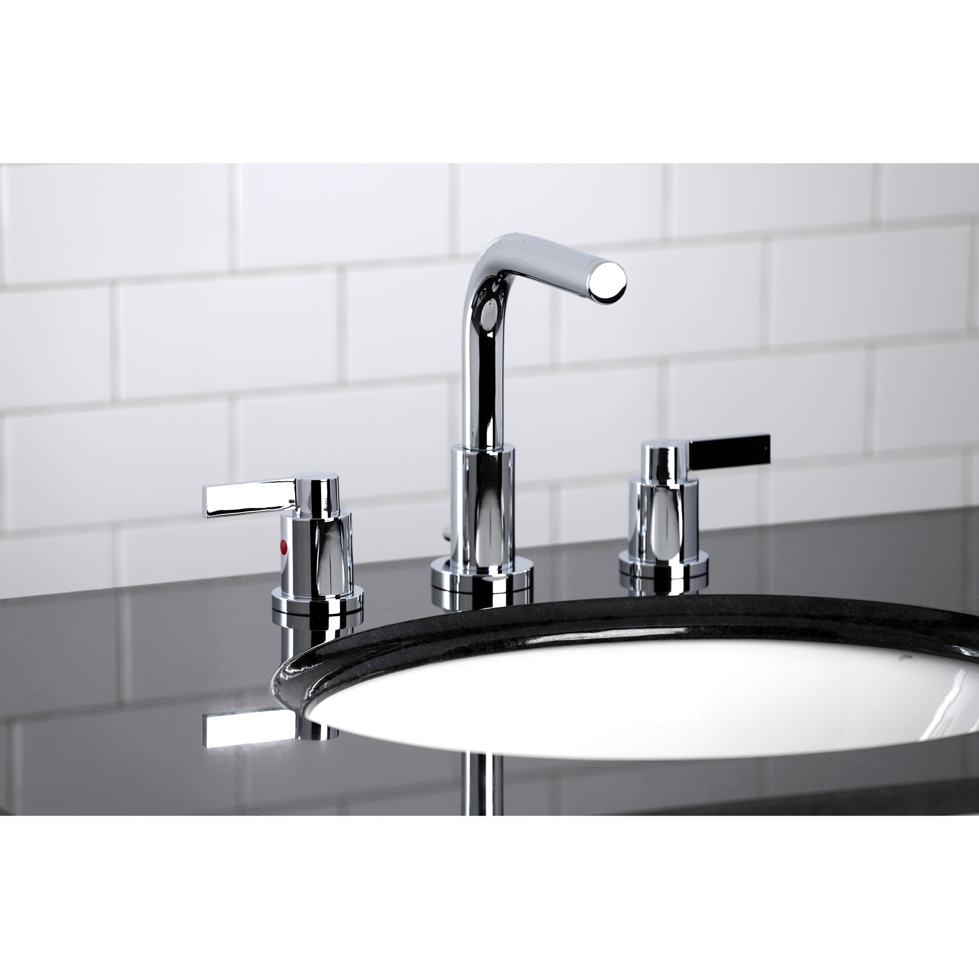 Kingston Brass WLFSC8951NDL NuvoFusion Polished chrome Widespread 2-handle Low-arc Residential Handle Bathroom Sink Faucet with Drain