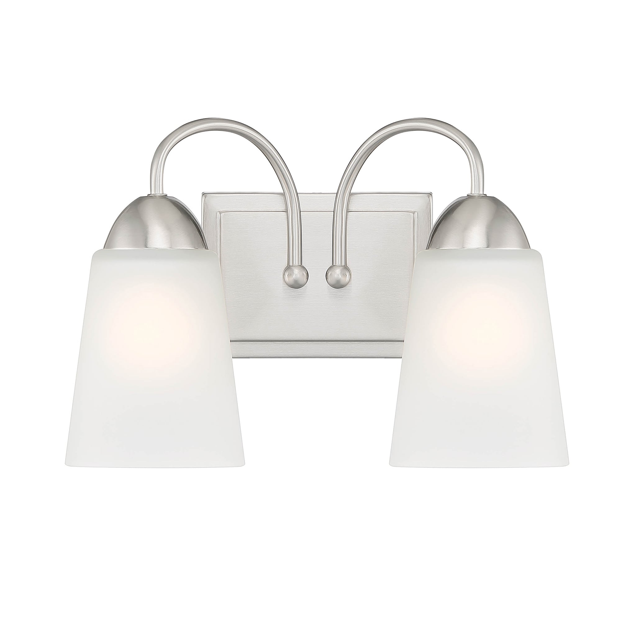 Brushed Nickel 2-Light Dimmable Wall Sconce with Frosted Glass Shades