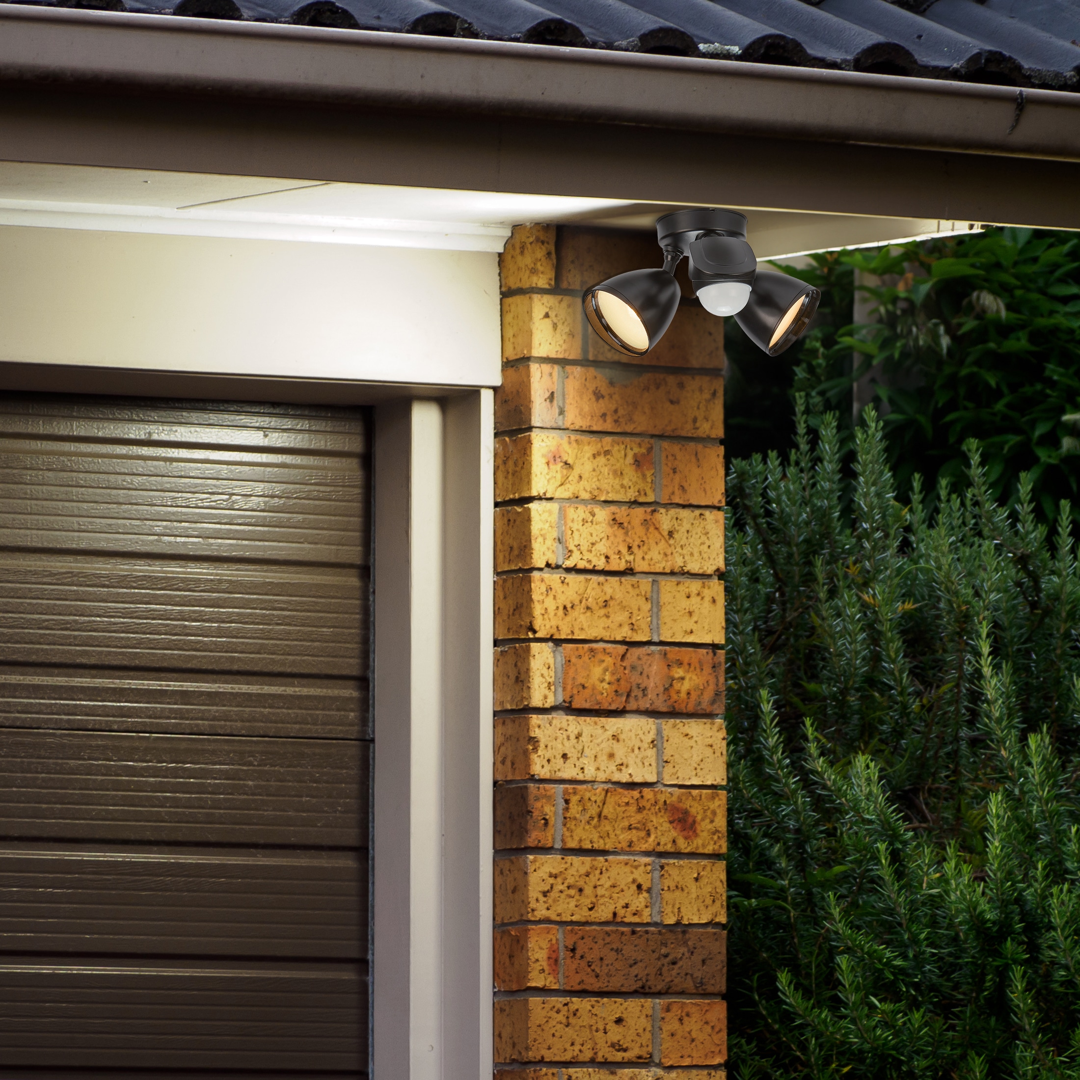 Black Dual Head LED Outdoor Security Flood Light with Motion Sensor