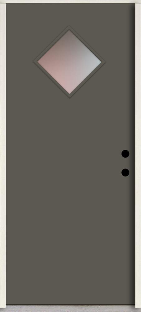 RELIABILT LO1067234 Spotlights 32-in x 80-in x 4-5/8-in Fiberglass 1/4 lite Left-hand inswing Thunder Gray Paint Painted Prehung Front Door Insulating core
