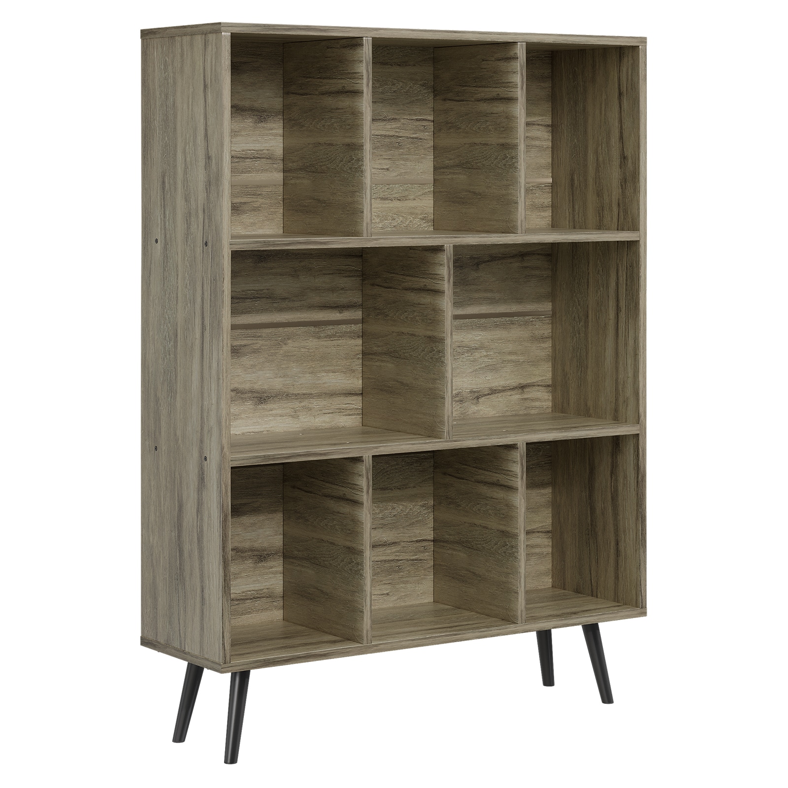 JEAREY JE-XHL-WH-T Deep gray wood grain MDF 3 -Shelf Bookcase ( 31.5-in W x 43.3-in H x 9.4-in D ) Finished