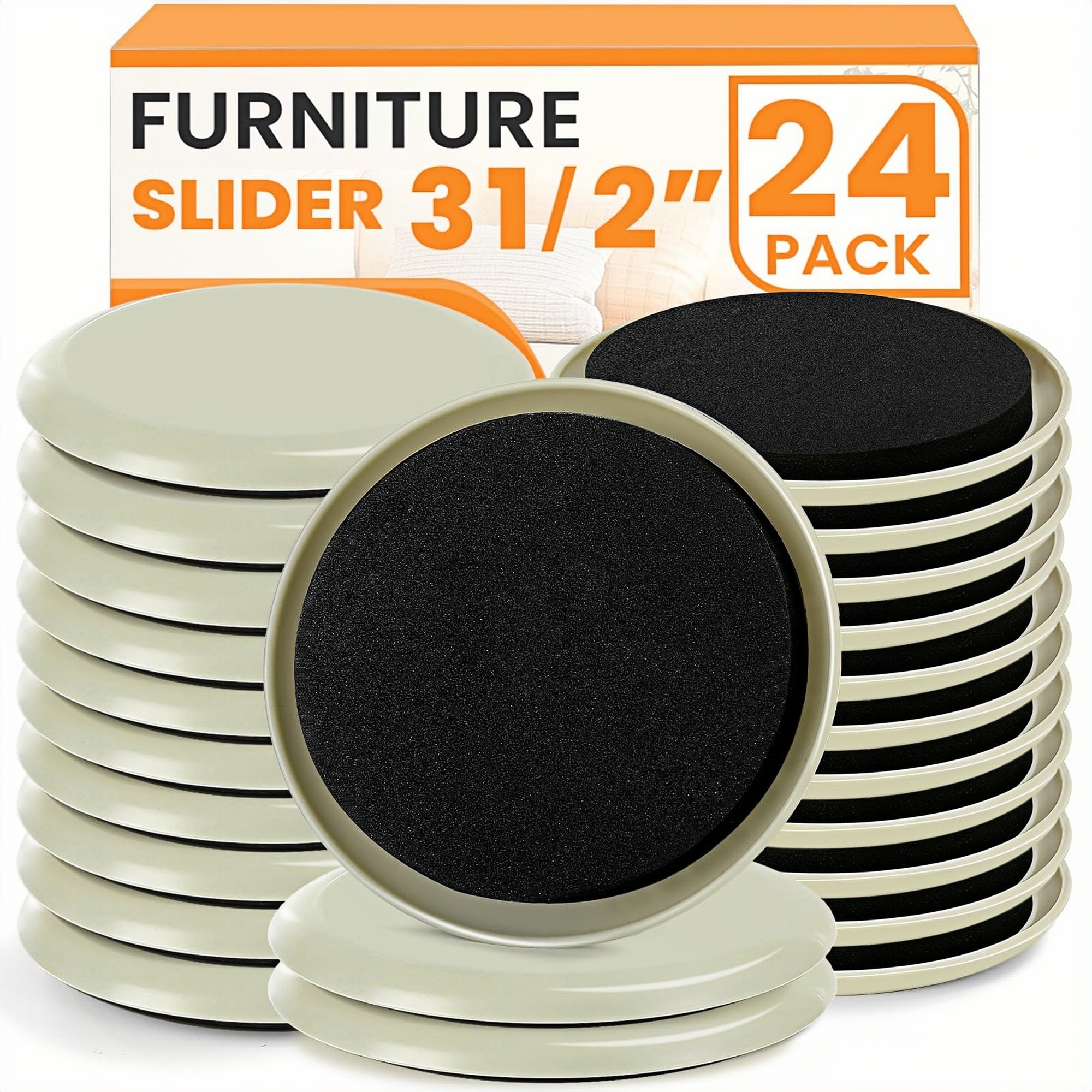 Numhew 3 1/2in Round Beige 24 Piece Furniture Sliders for Carpet Furniture Moving Pads