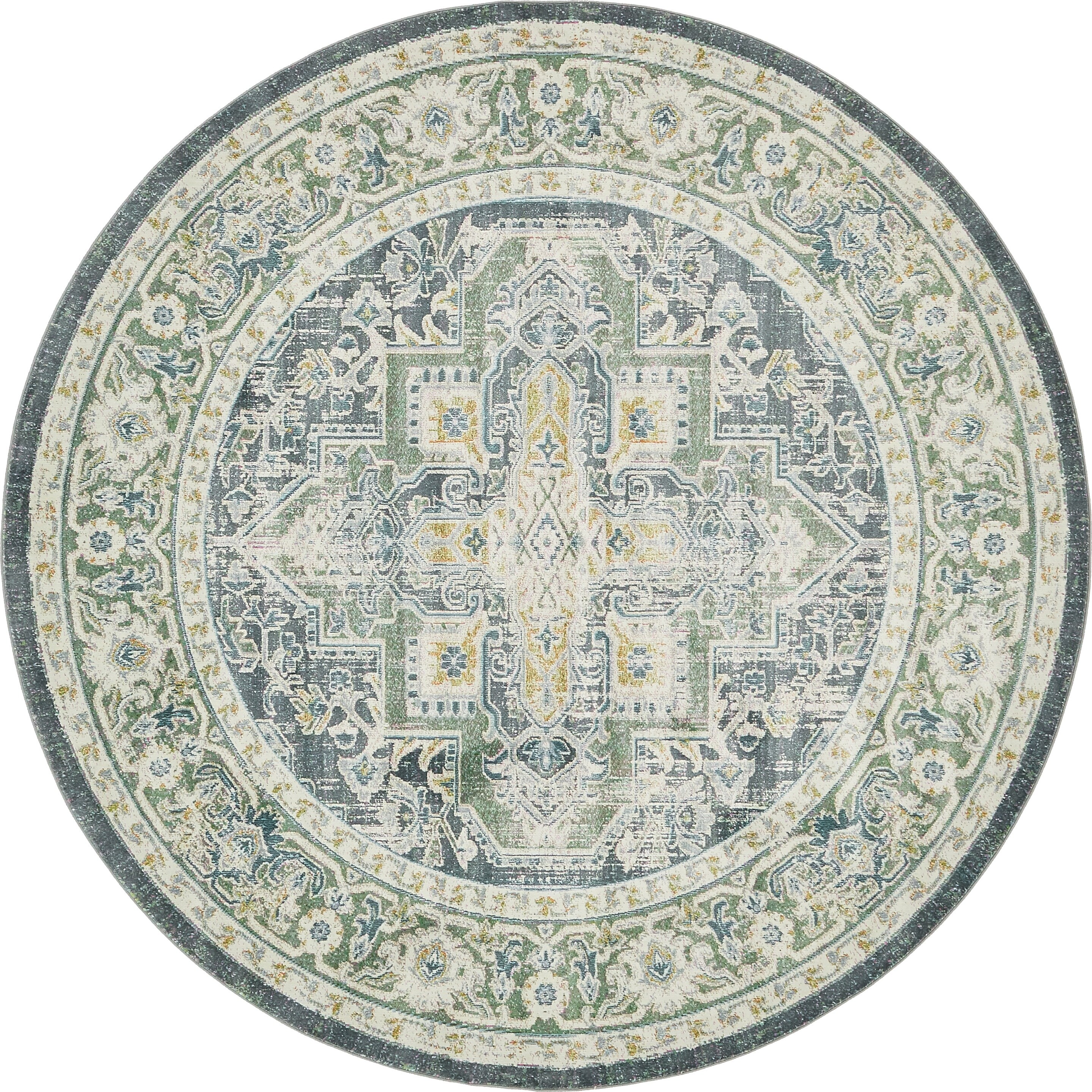 Unique Loom 3139577 Prado Baracoa 8 x 8 (ft) Loomed Polypropylene Blue/Ivory Round Indoor Medallion Oriental Area rug