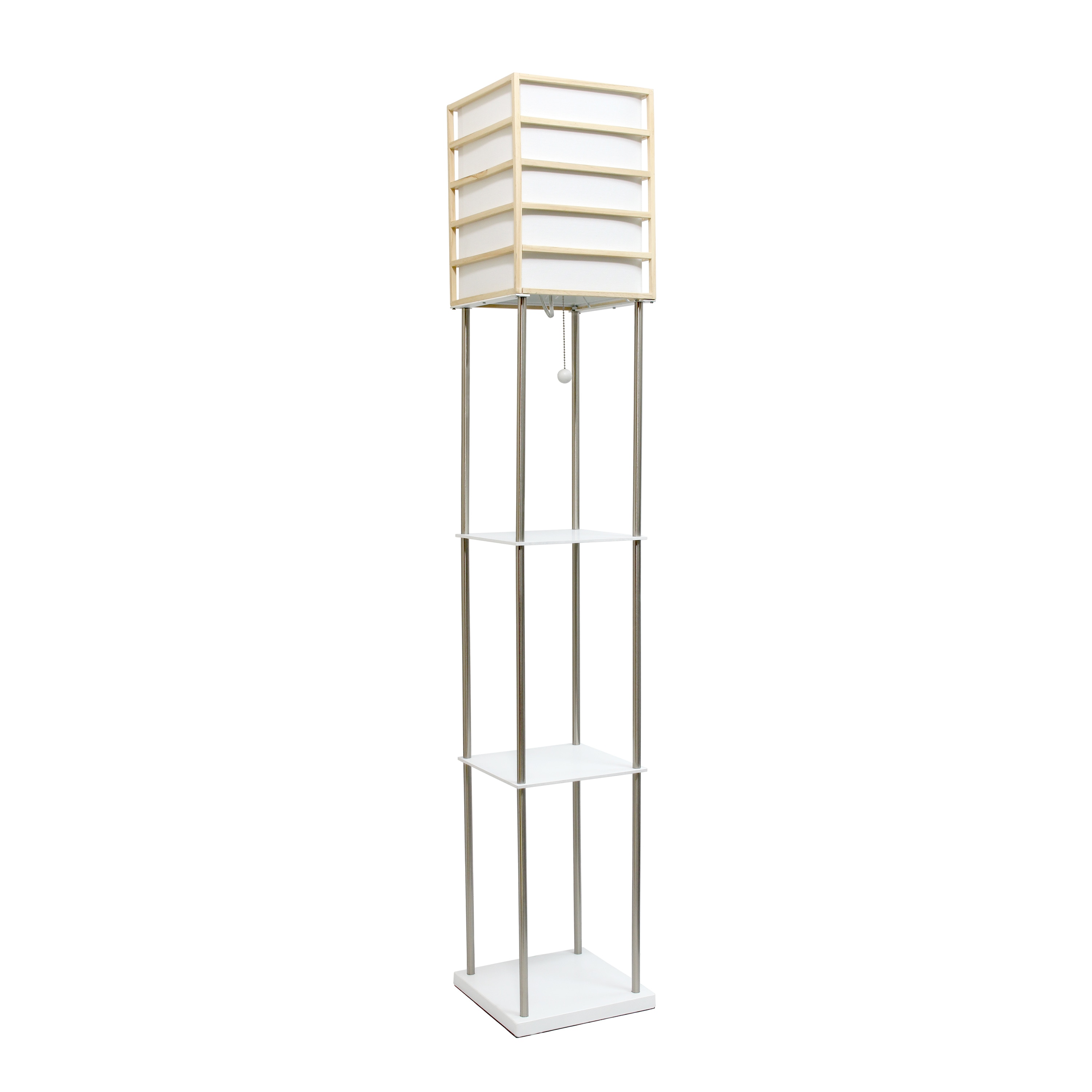 Lalia Home LHF-5055-LW 60-in Light wood Shelf Floor Lamp with Linen Shade
