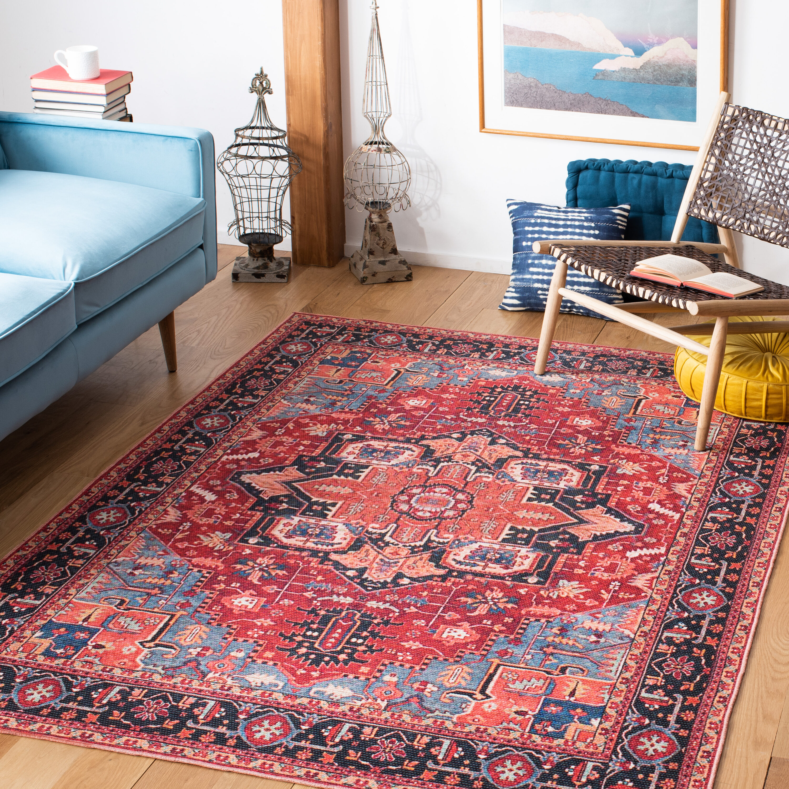 Safavieh 4 x 6 Red/Blue Indoor Border Machine Washable Area Rug in the Rugs  department at 
