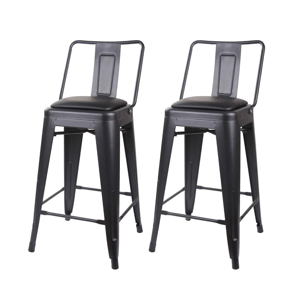 GIA M01-24MB_BK_PU_2_LWS 24 inch metal bar stool Black 24.0-Inches H Counter height Upholstered Stackable Metal Bar Stool and Back
