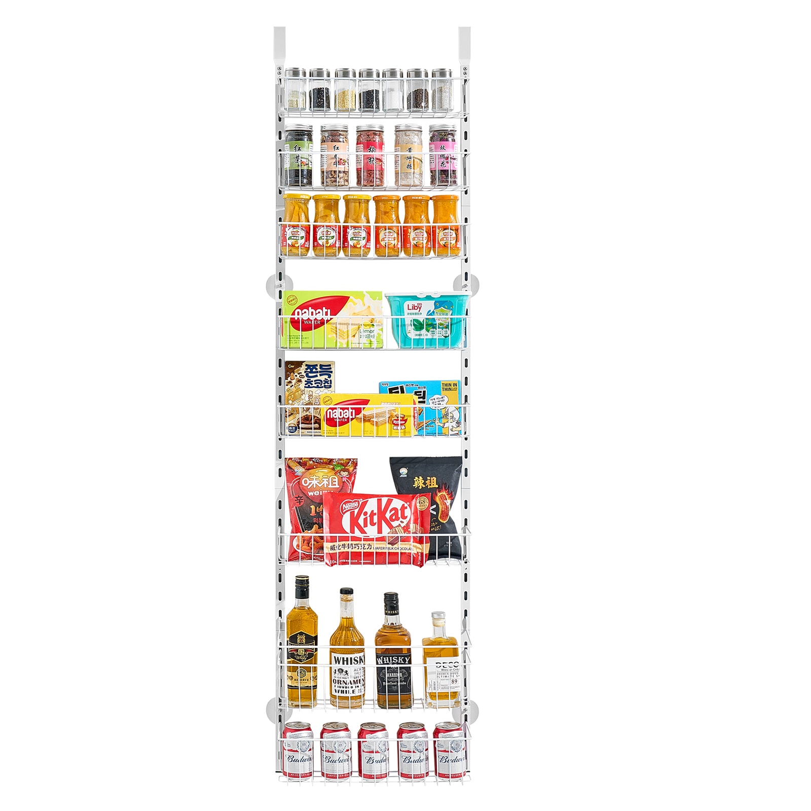 GIVIMO 8-Tier Over-the-Door Pantry Organizer Heavy-Duty Steel Hanging Spice Rack with Adjustable Wall Shelves for Kitchen Bathroom in White #LW038GIVSS671