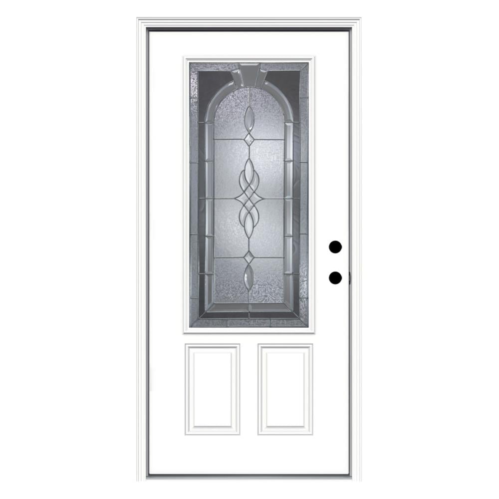 Masonite Hampton 32-in x 80-in Steel Oval Lite Left-Hand Inswing Primed  Prehung Single Front Door with Brickmould Insulating Core at