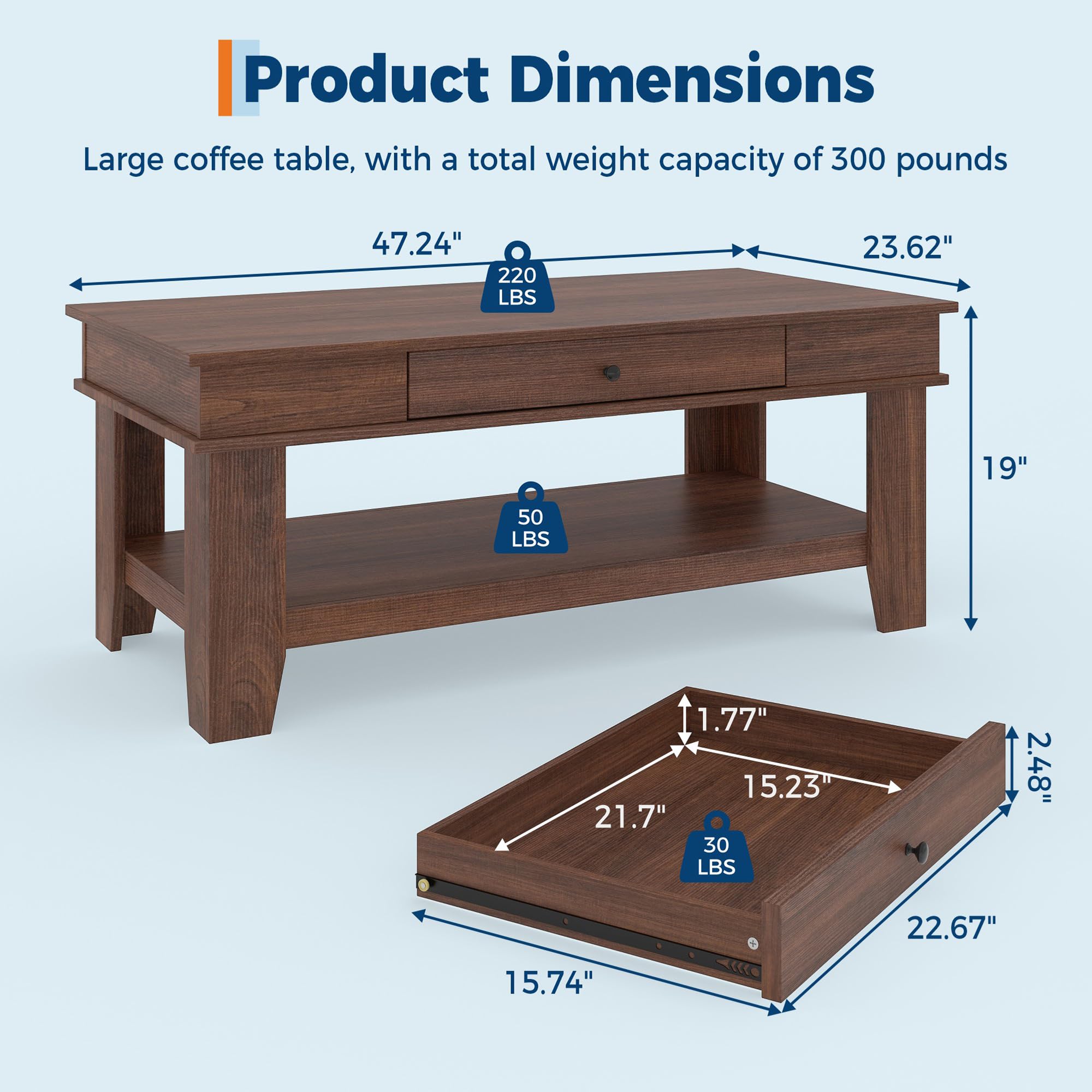 GarveeLife BWR-GTAPQZ-X1G2342 Coffee-Tables - View #3