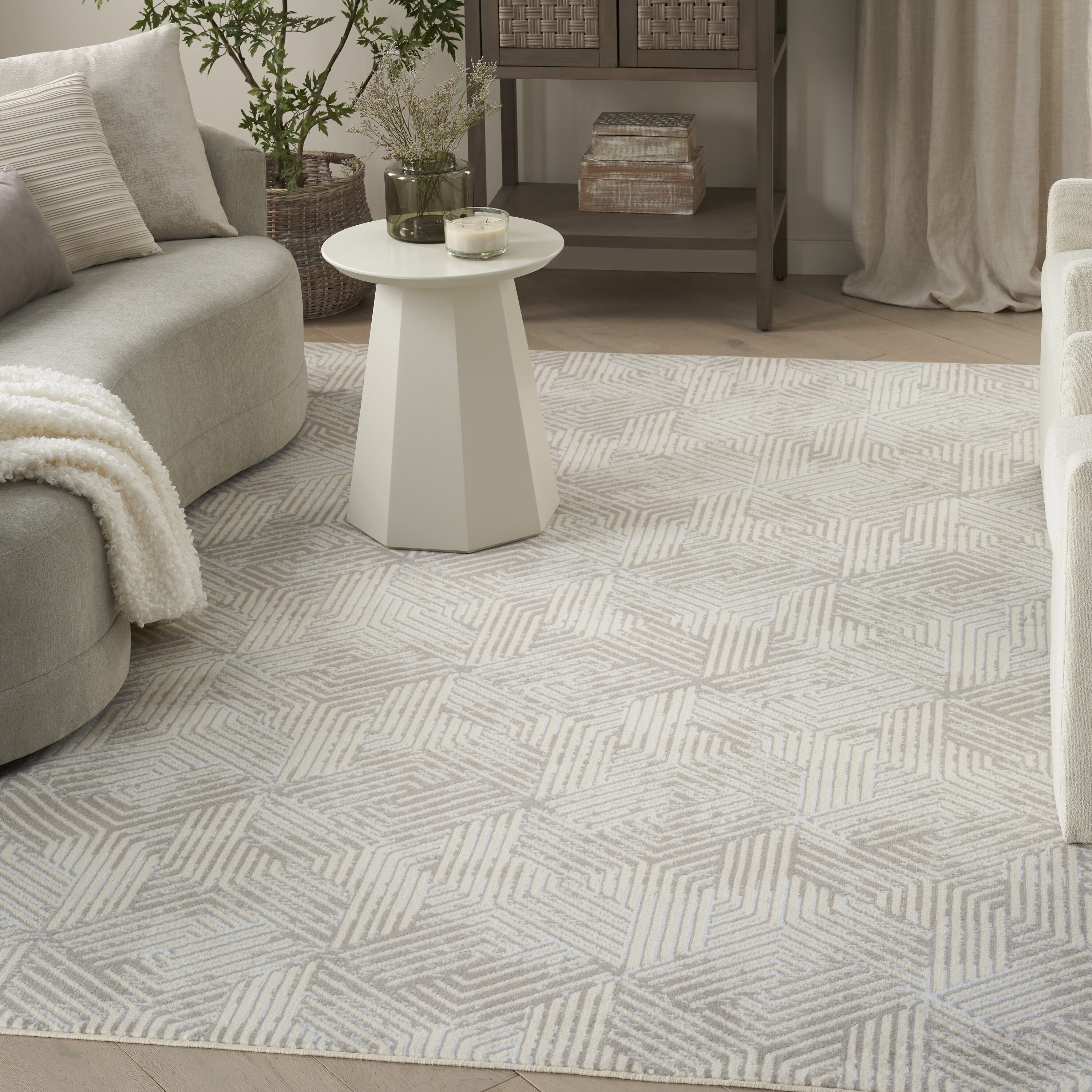 Nourison Home 099446986863 9 x 12 (ft) Loomed Grey Rectangular Indoor Geometric Area rug