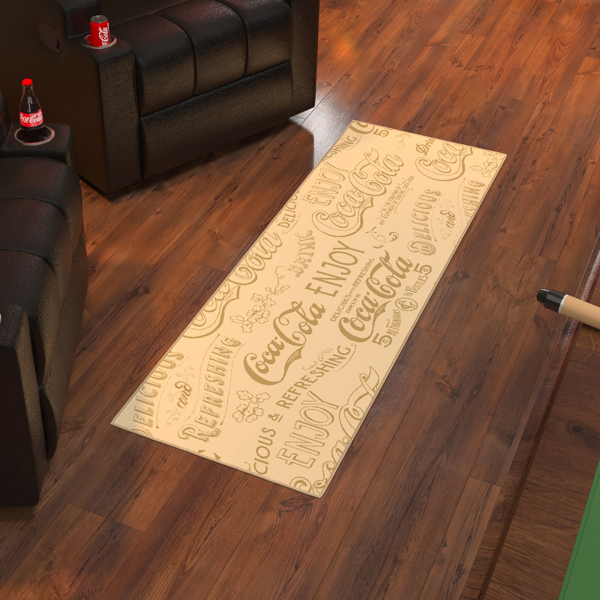 Ottomanson COKE111-20X59 Coca-Cola Kitchen Rug 2 x 5 (ft) Loomed Polyester Beige Rectangular Indoor Distressed/Overdyed Vintage Runner rug