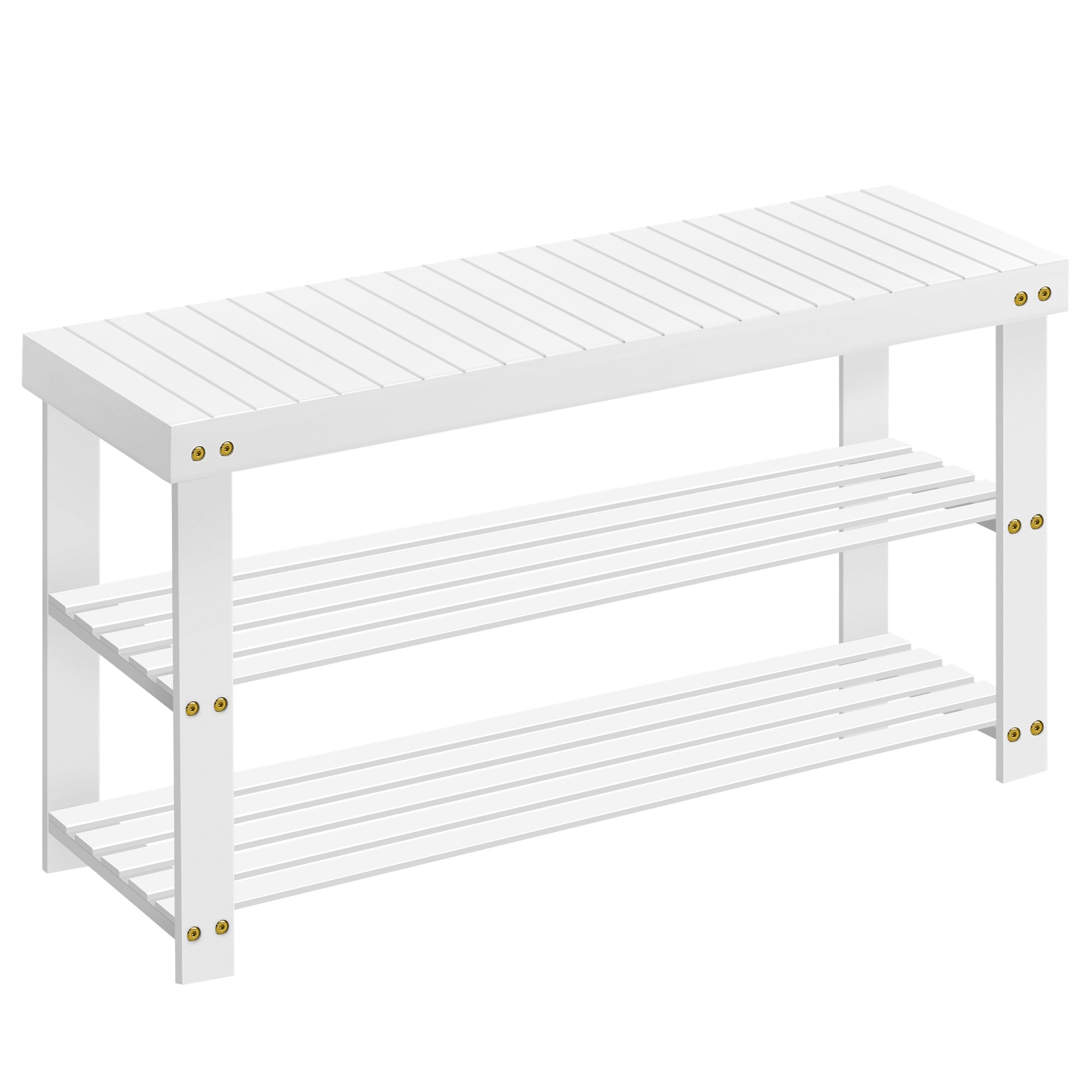 Slickblue 8 Pair Cloud White Bamboo Shoe Bench with Seating (17.8 in H) 2 Tier for Entryway Bedroom or Living Room #D-SM-10W090SBLU