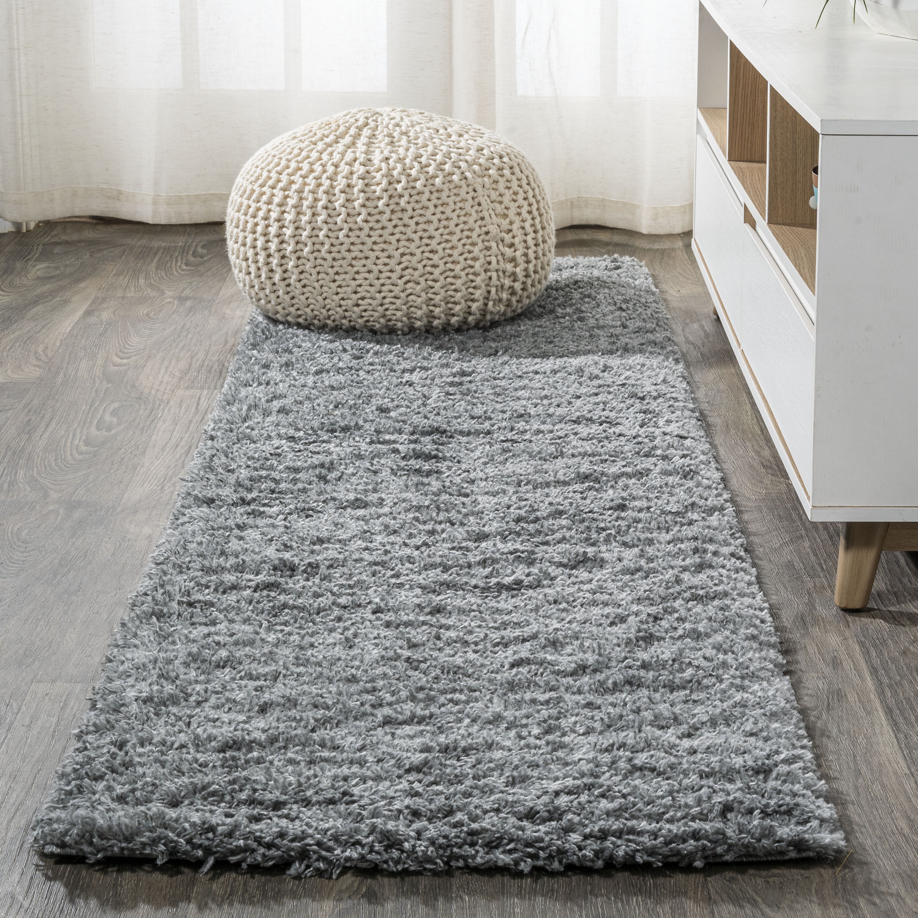 JONATHAN  Y CLD100C-210 TANGO Groovy Solid Shag 2 x 10 (ft) Loomed Polypropylene Gray Rectangular Indoor Solid Coastal Runner rug