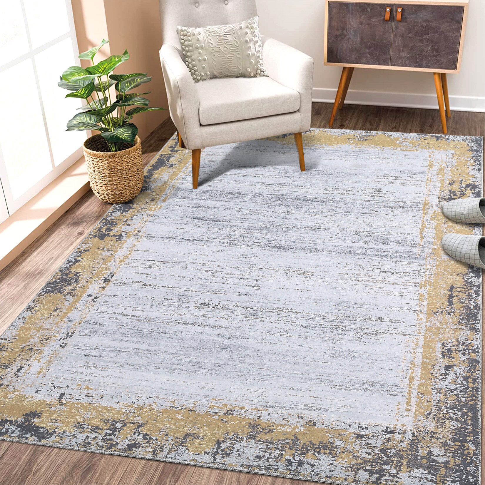 Garvee YXY-LO-PHO-10RRNJ5N 6 x 9 (ft) Loomed Polyester Yellow Rectangular Indoor Ombre Mid-Century Modern Machine washable Area rug