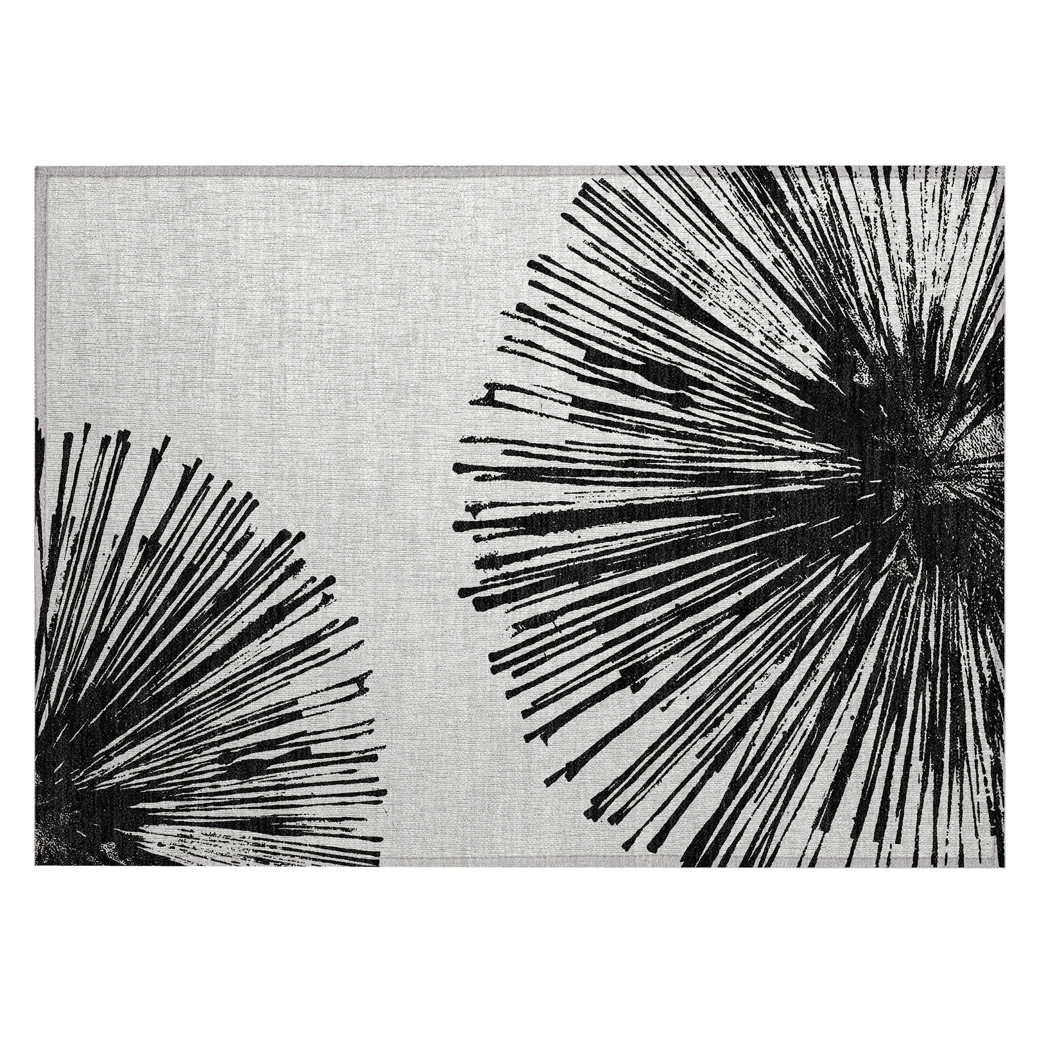 Black and Gray Synthetic Flat Woven Rectangular Rug