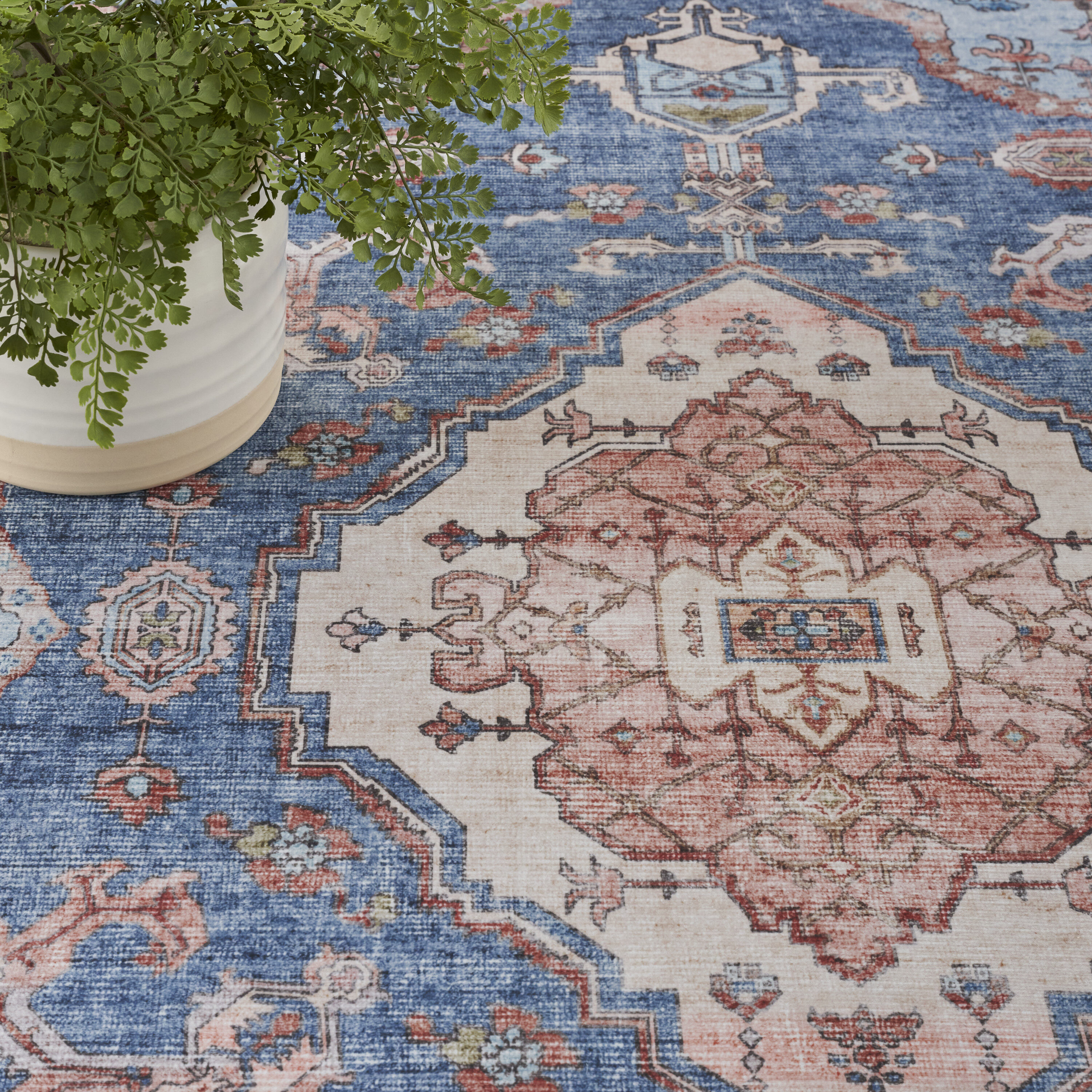 Fulton Blue Rectangular Persian Medallion Area Rug 5' x 7'