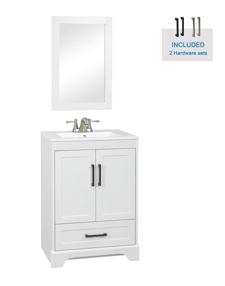 Style Selections Savannah 24 In White Single Sink Bathroom Vanity With White Porcelain Top Mirror Included In The Bathroom Vanities With Tops Department At Lowes Com