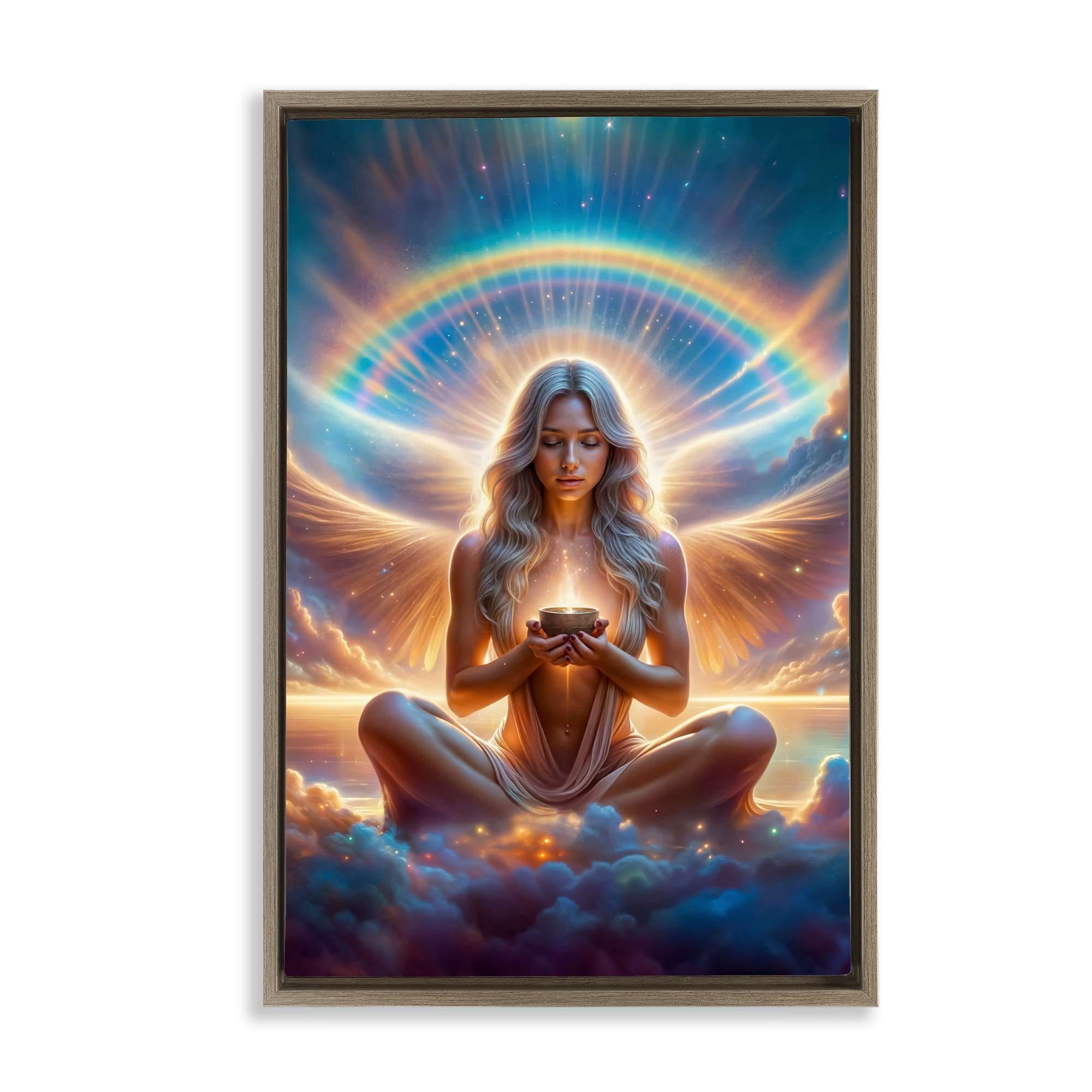 Stupell Industries BT-306-FFE-20X30 Enlightened Angel with Tea Floating Frame design by Spirit of the Rainbow