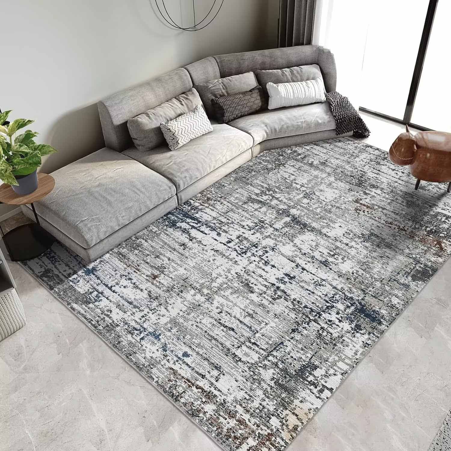 Garvee YXY-LO-PHO-16LW4H07 9 x 12 (ft) Loomed Polyester Taupe Rectangular Indoor Abstract Mid-Century Modern Machine washable Area rug