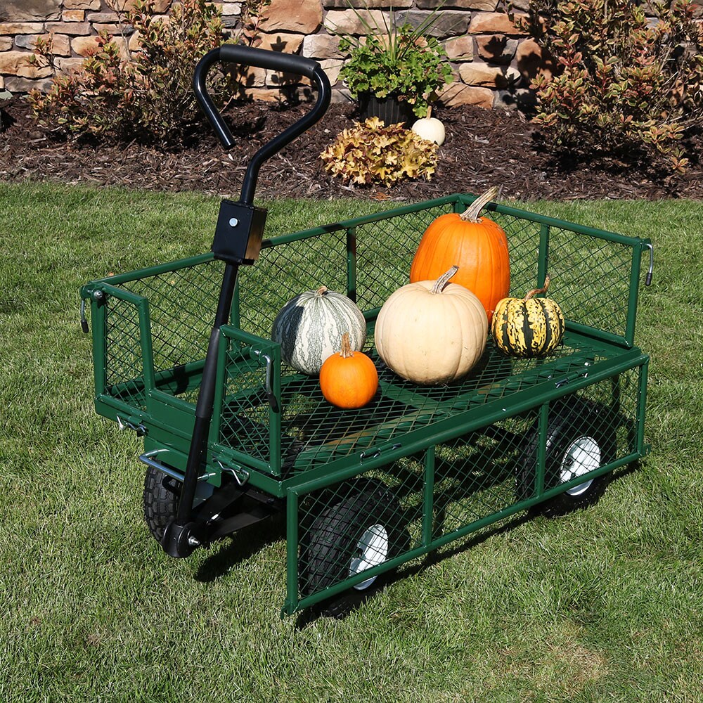Sunnydaze Decor Green Steel Wagon Yard Cart with Dumping Function, 400 lbs  Weight Capacity, Pneumatic Tires in the Yard Carts department at