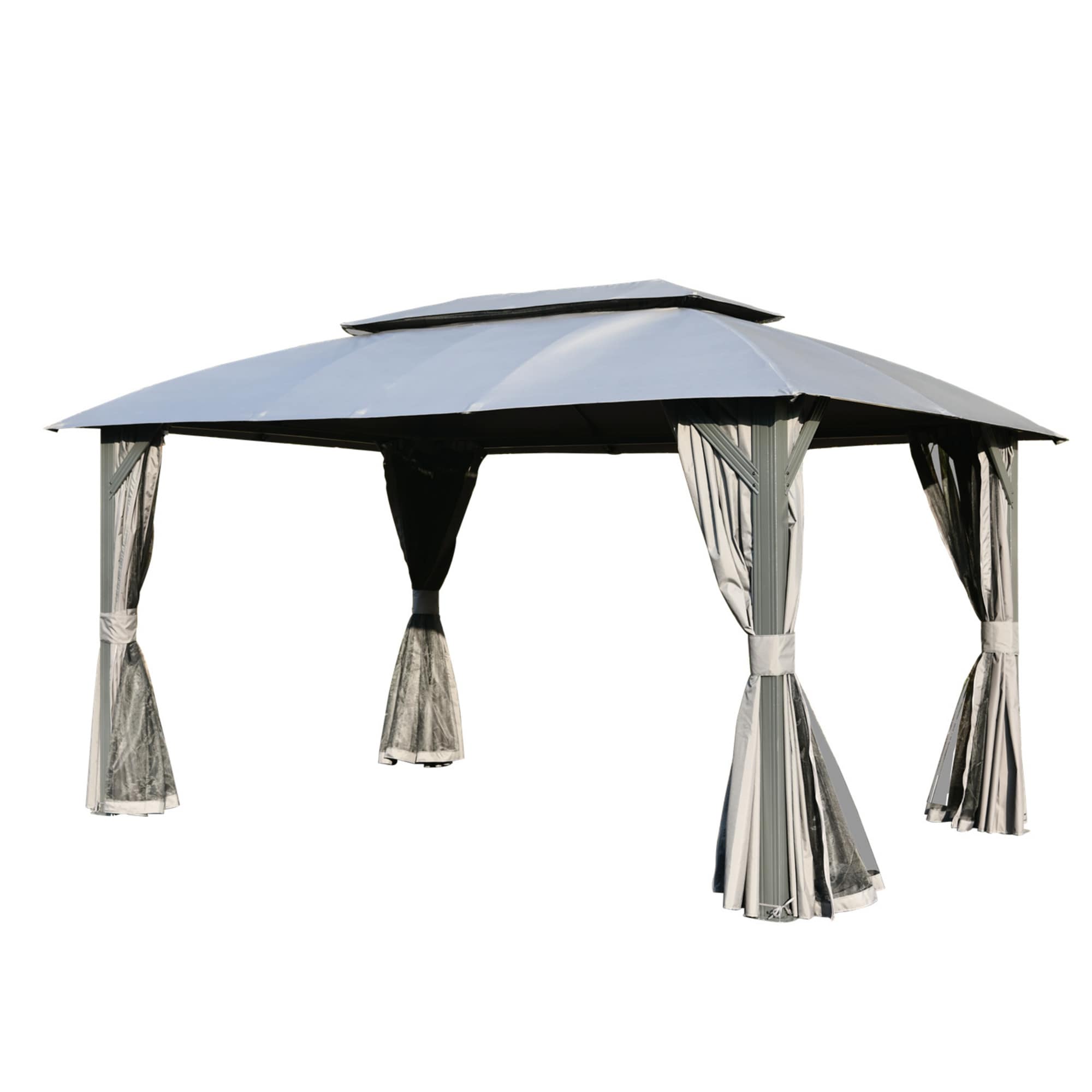 BABOOM BOM-9S00082-OR 14-ft x 10-ft Outdoor Gazebo with Double Roof Gray Gazebo with Soft Top Roof (Screen Included)