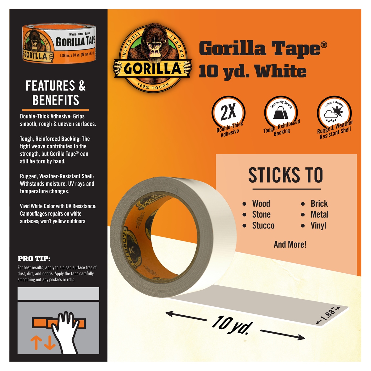 Gorilla White Duct Tape 1.88-in x 10 Yard(s) (6-Pack) in the Duct Tape  department at