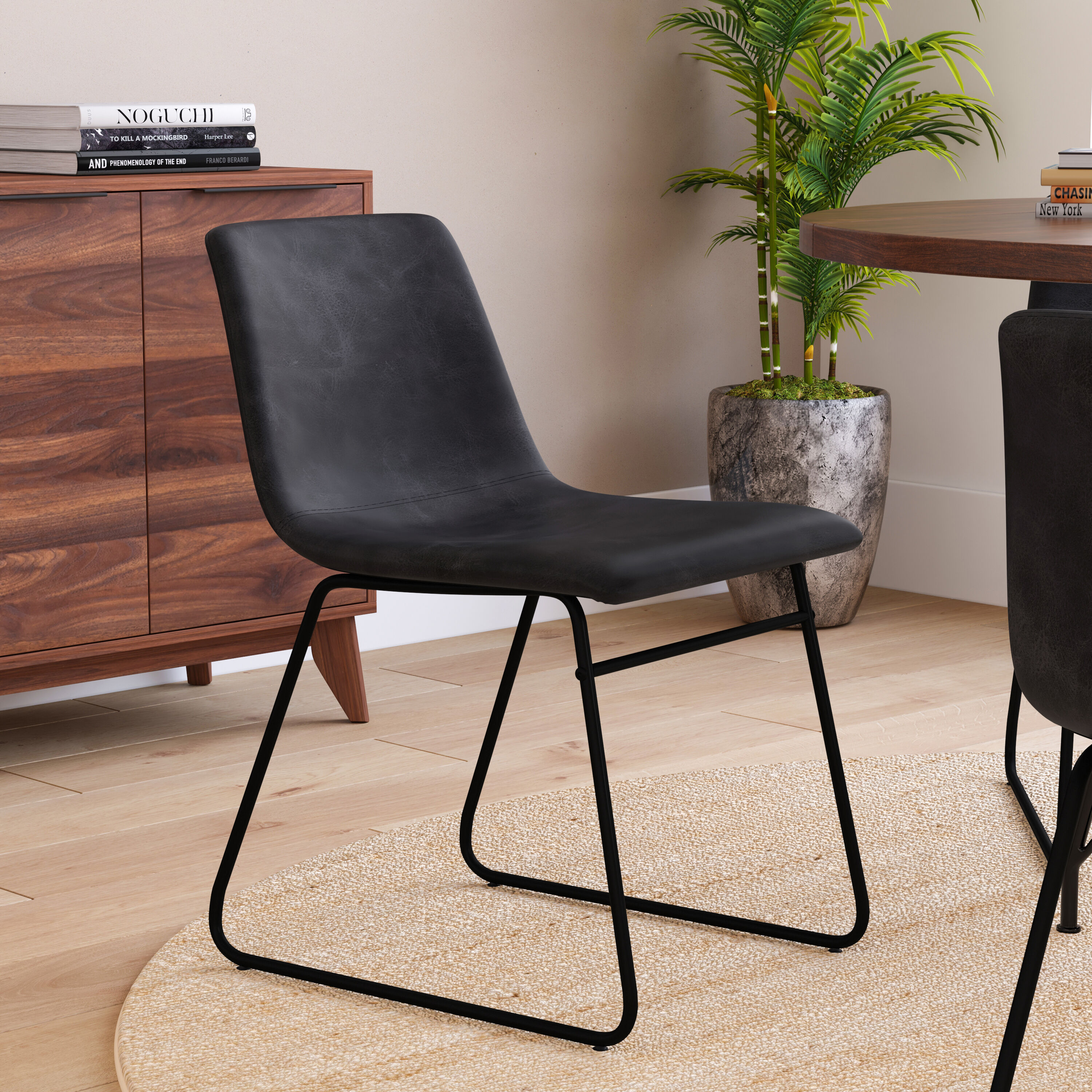 Taylor & Logan 196861089114 Set of 2 Butler Contemporary/Modern Faux Leather Upholstered Dining Side Chair (Metal Frame)