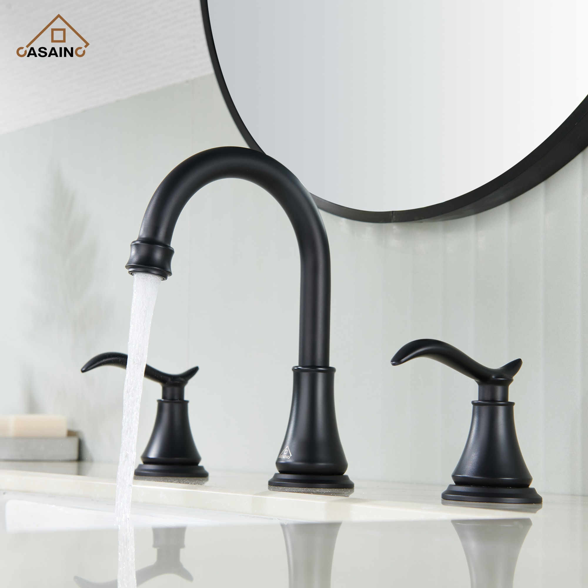 CASAINC MS-WF020-10-BN Widespread 2 Handles Bathroom Faucet with Pop Up Sink Drain Matte Black Widespread 2-handle Mid-arc Residential Handle Bathroom Sink Faucet with Drain