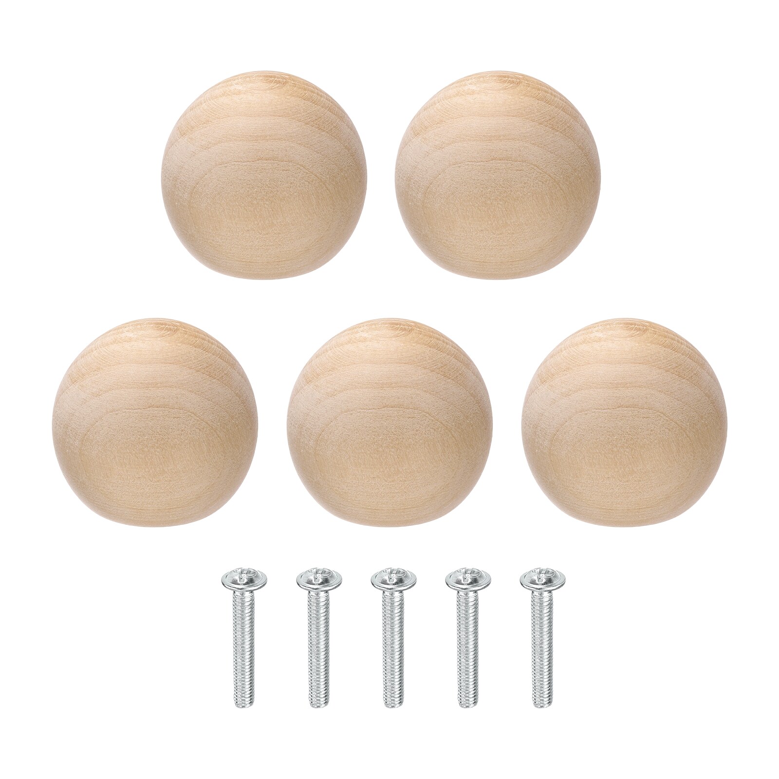 Unique Bargains - 5pcs Round Wood Drawer Knob 1.38in Diameter Ball Shaped Dresser Knobs Solid Woo...