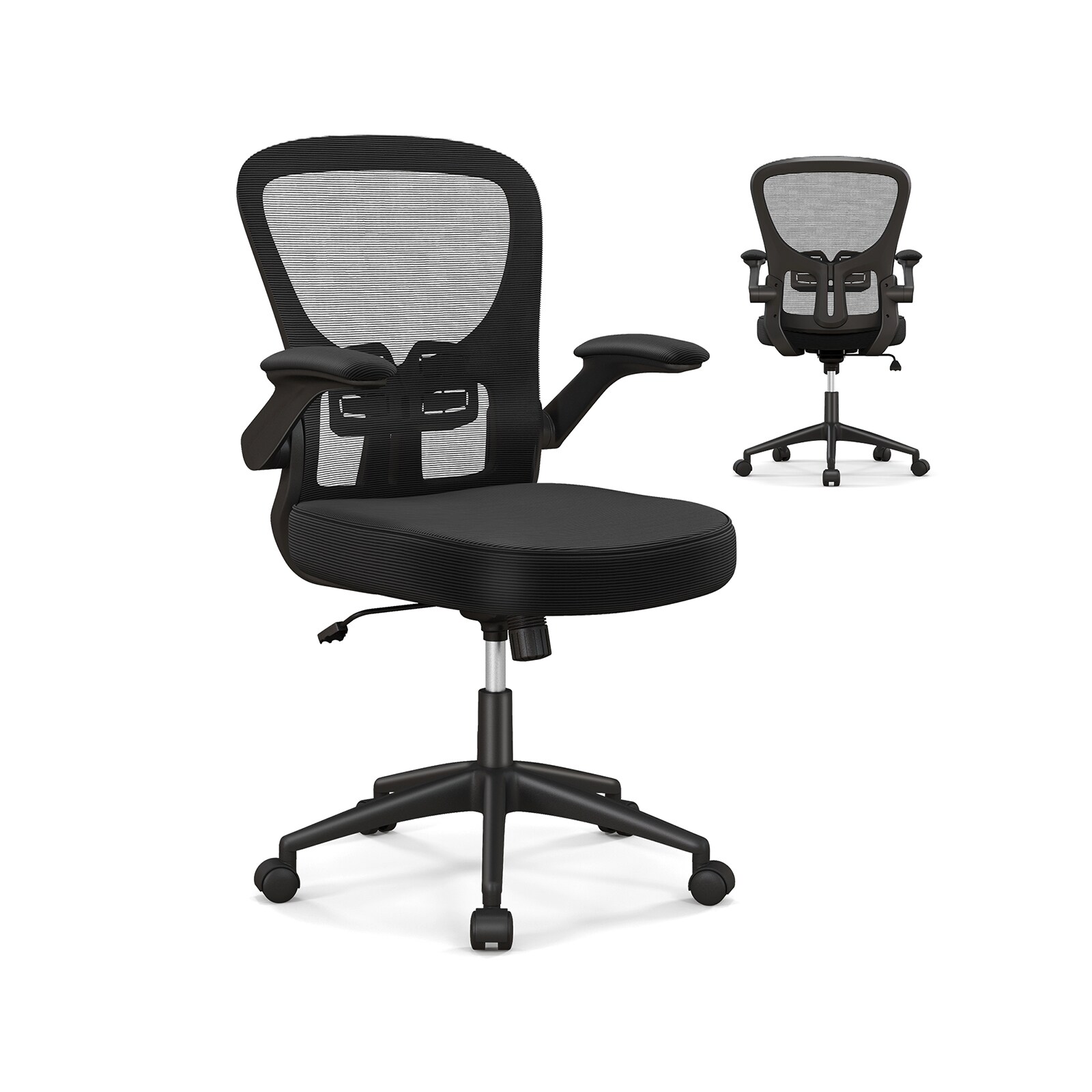 Slickblue D-CO-KD12601BC Ergonomic Task Office Chair – Black Mesh with Flip-Up Armrests Adjustable Height and Swivel for Home Office