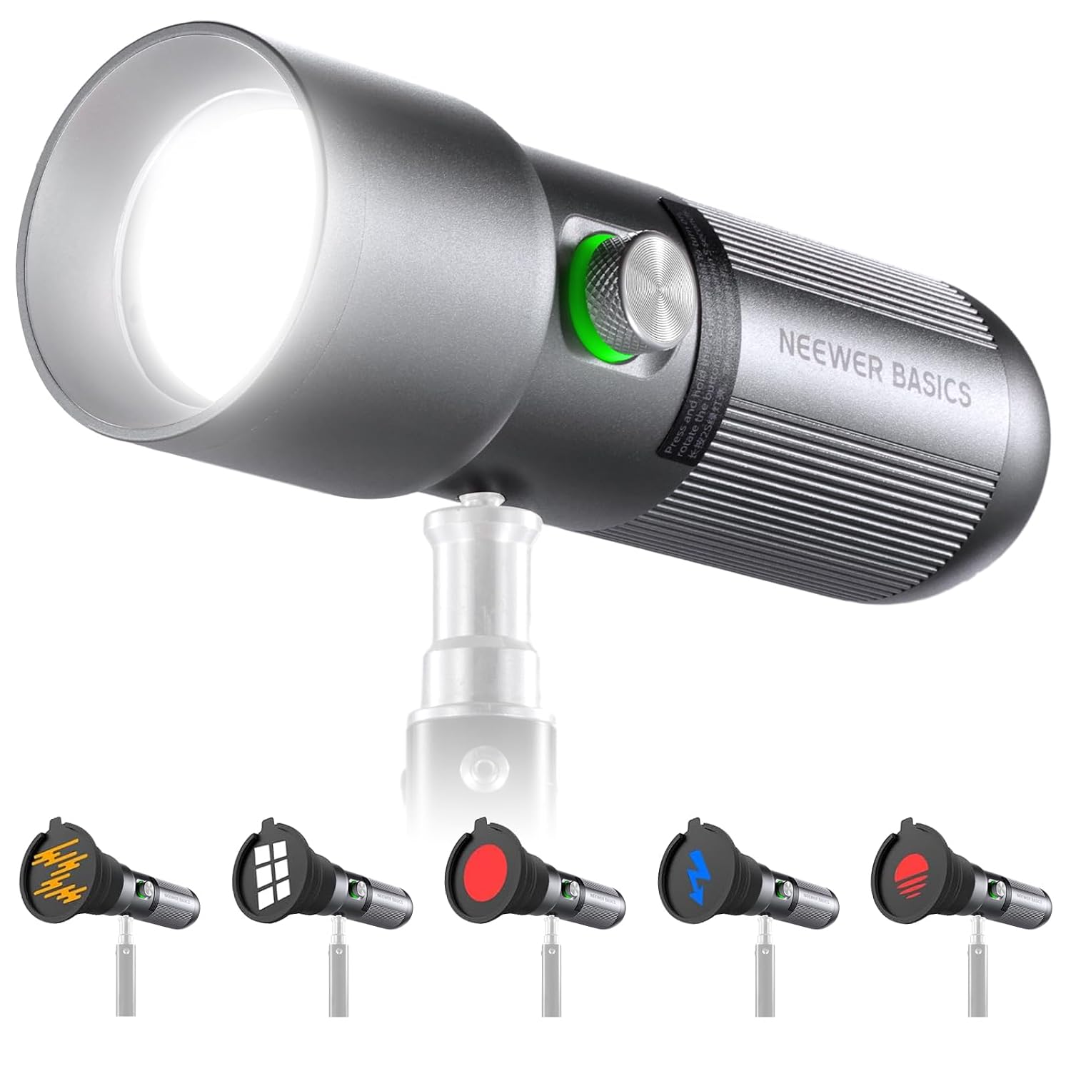 NEEWER 10W Portable LED Video Spotlight with RGB Colors 20 GOBO Filters CRI95+ 7500mAh Battery Zoomable Beam USB-C Charging for Studio and Content Creation