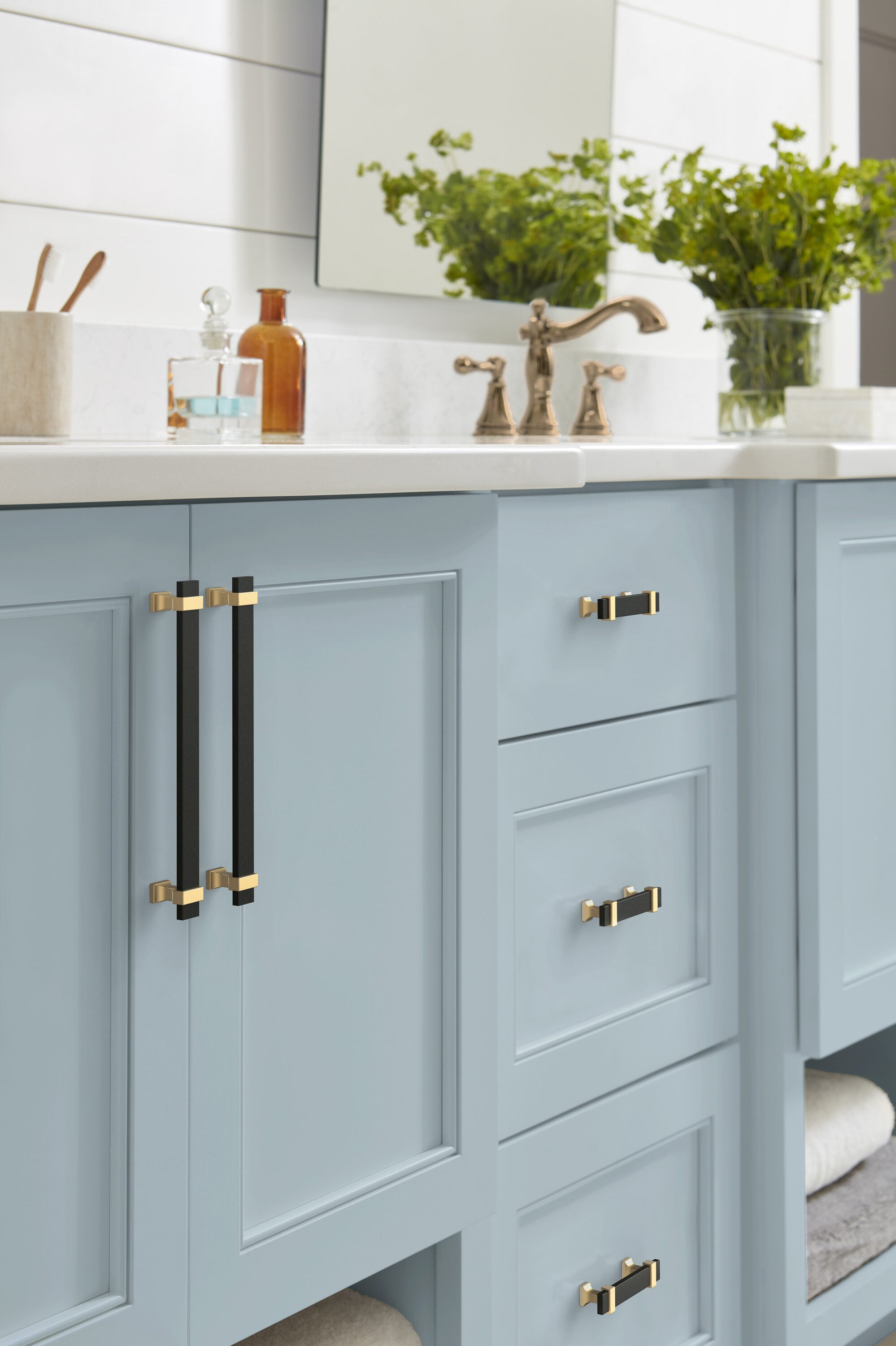 Overton 3 inch Brushed Matte Black and Champagne Bronze Cabinet Pull