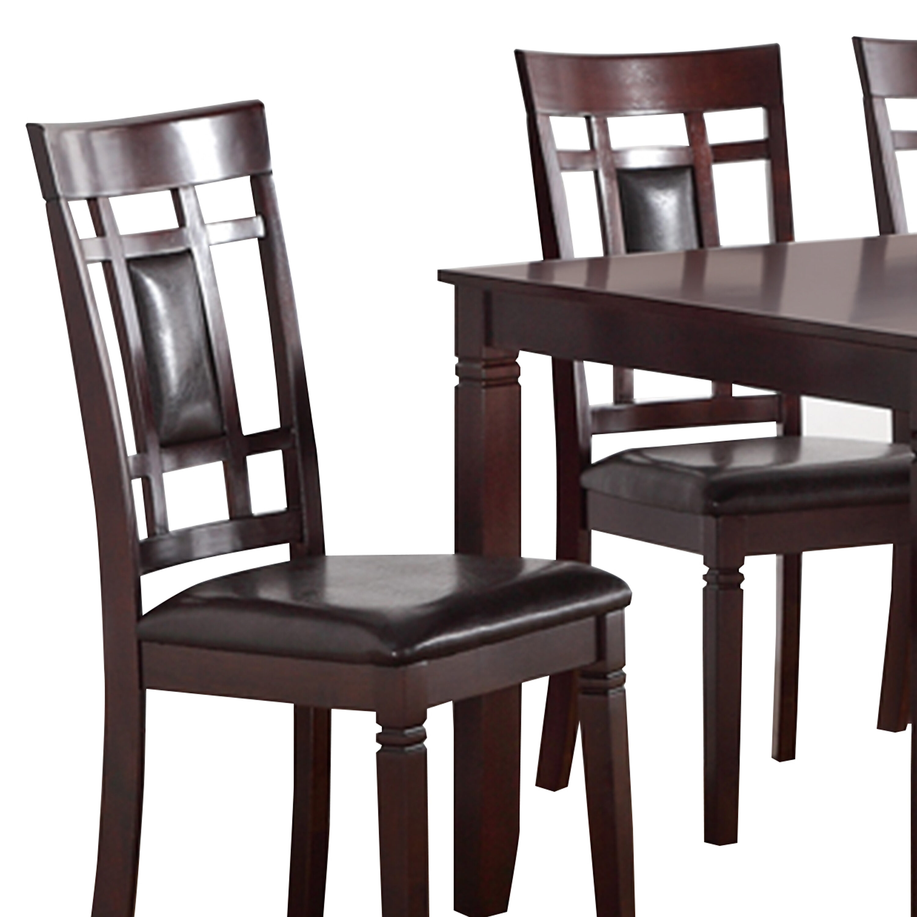 Espresso Brown 7-Piece Rubber Wood Dining Set with Faux Leather Chairs