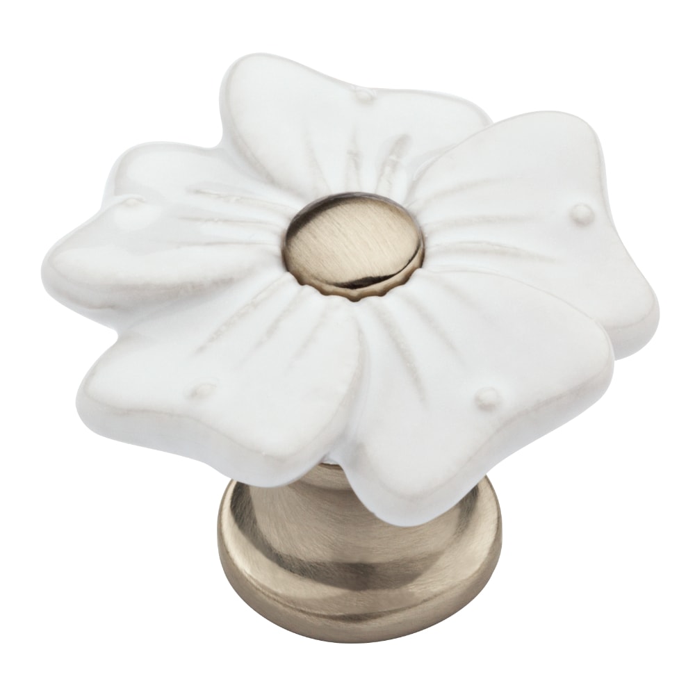 Brainerd Petite Floral 1-3/8-in Flat White and Satin Nickel Novelty  Traditional Cabinet Knob in the Cabinet Knobs department at