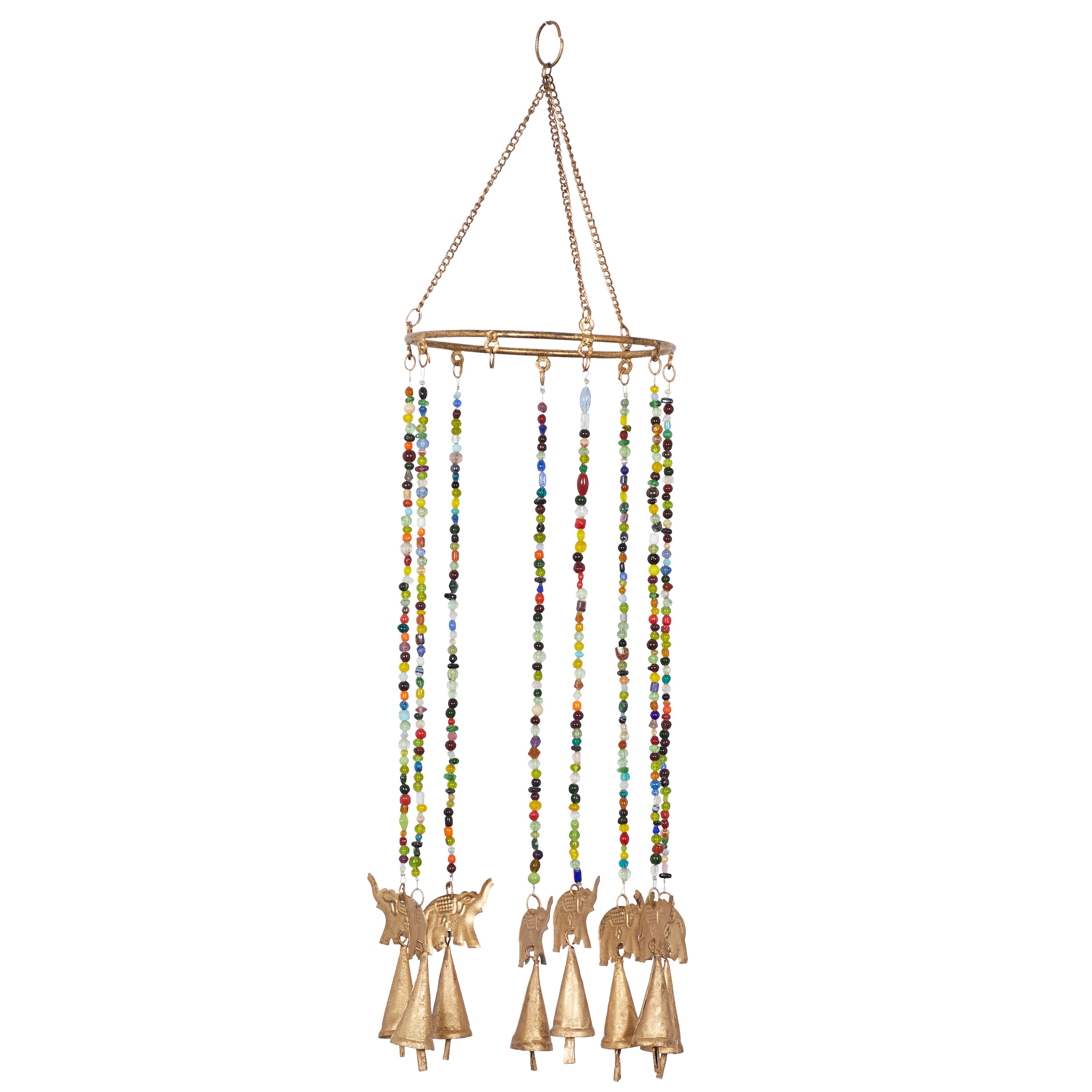 Grayson Lane 41451 17-Inches Gold Indoor/Outdoor with Glass Beads and Cone Bells Metal Elephant Wind Chime