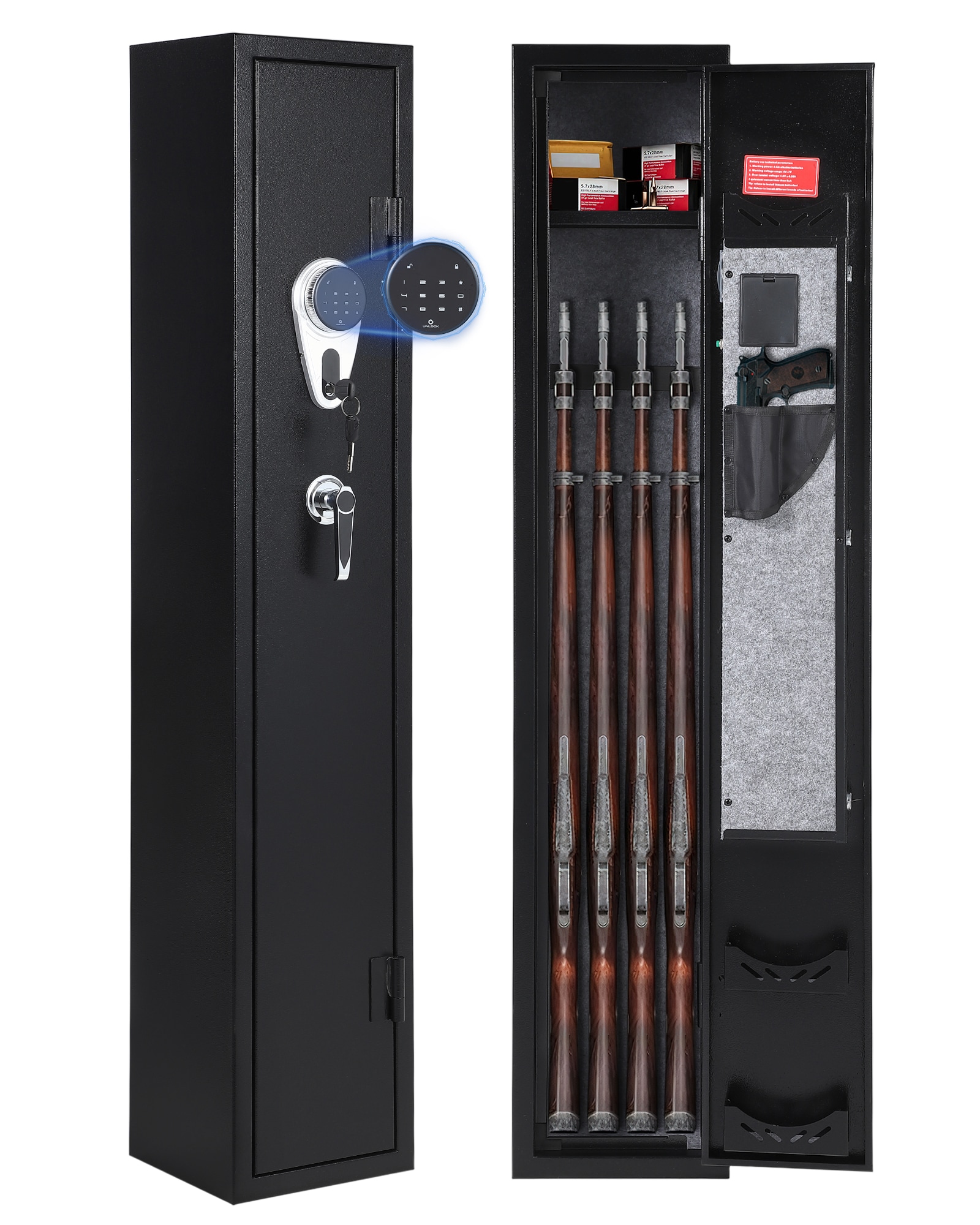 GarveeLife 3 to 4 Gun Safes for Rifles and Pistols Quick Access Rifle Safe Gun Cabinet with Storage Cabinet Removable Shelf Pistol Lock Box and Keypad for Home Office