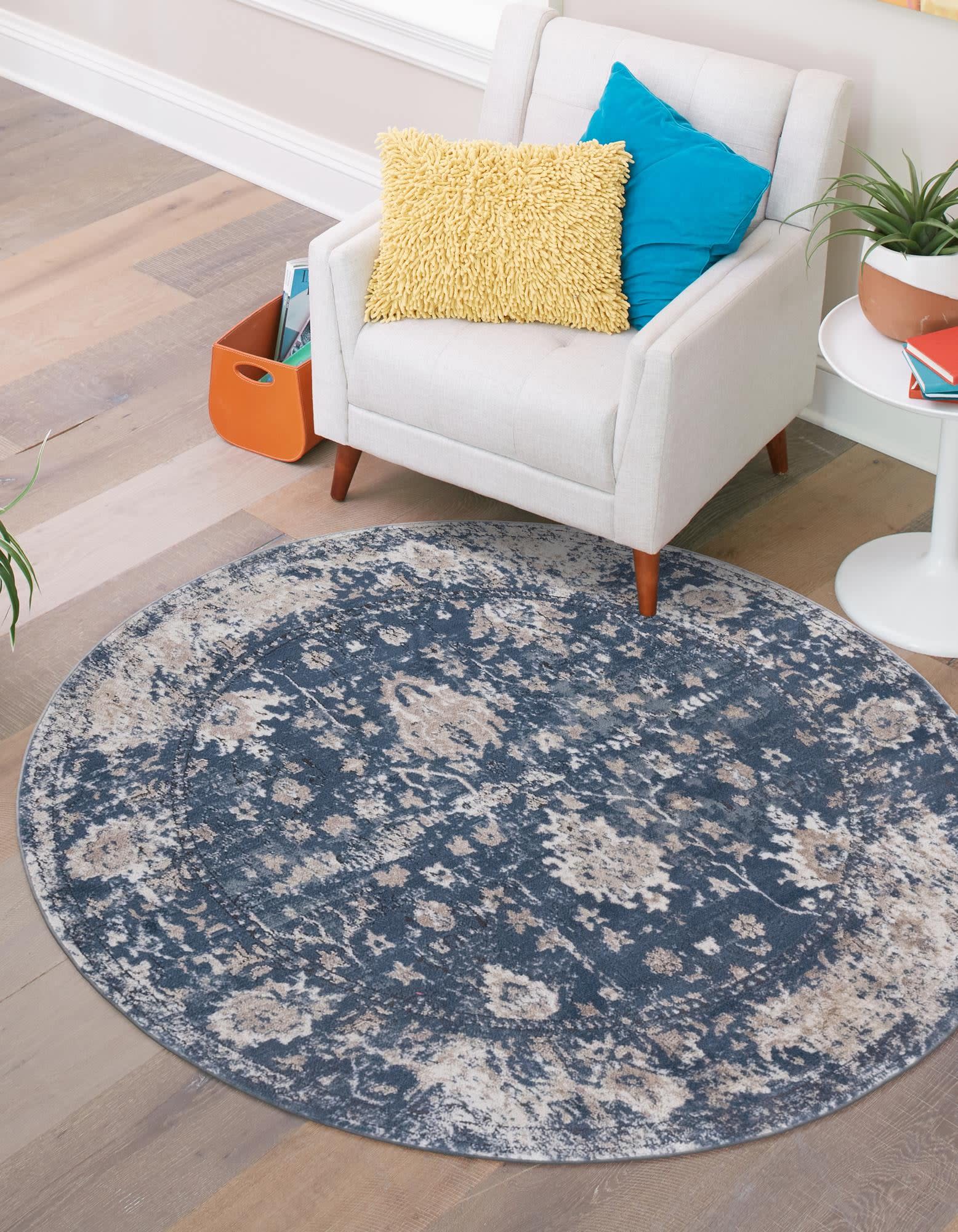Unique Loom 3147234 Portland 5 x 5 (ft) Loomed Polypropylene Blue Round Indoor Border Area rug