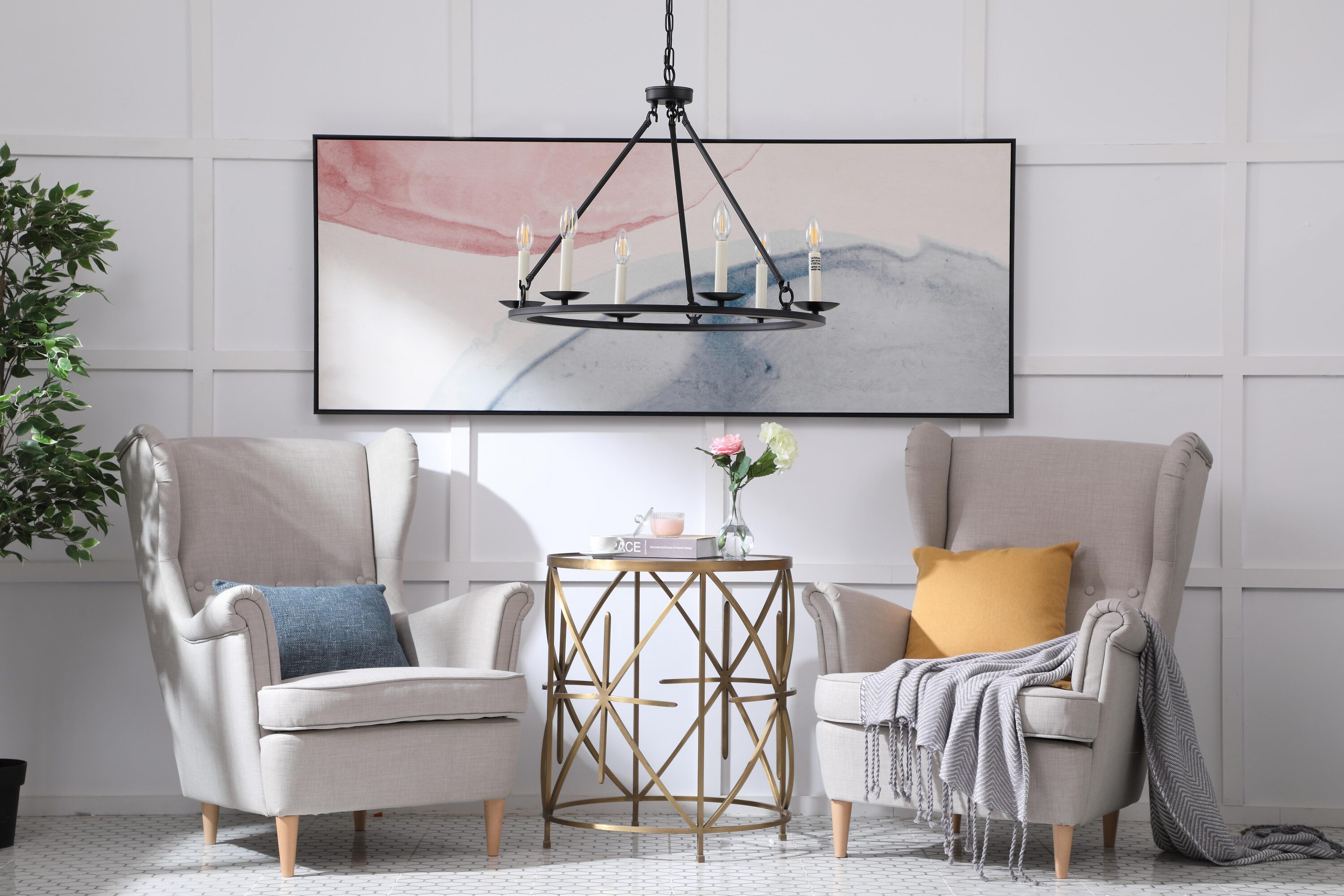 Elegant Maine 6-Light Black Metal Circular Chandelier