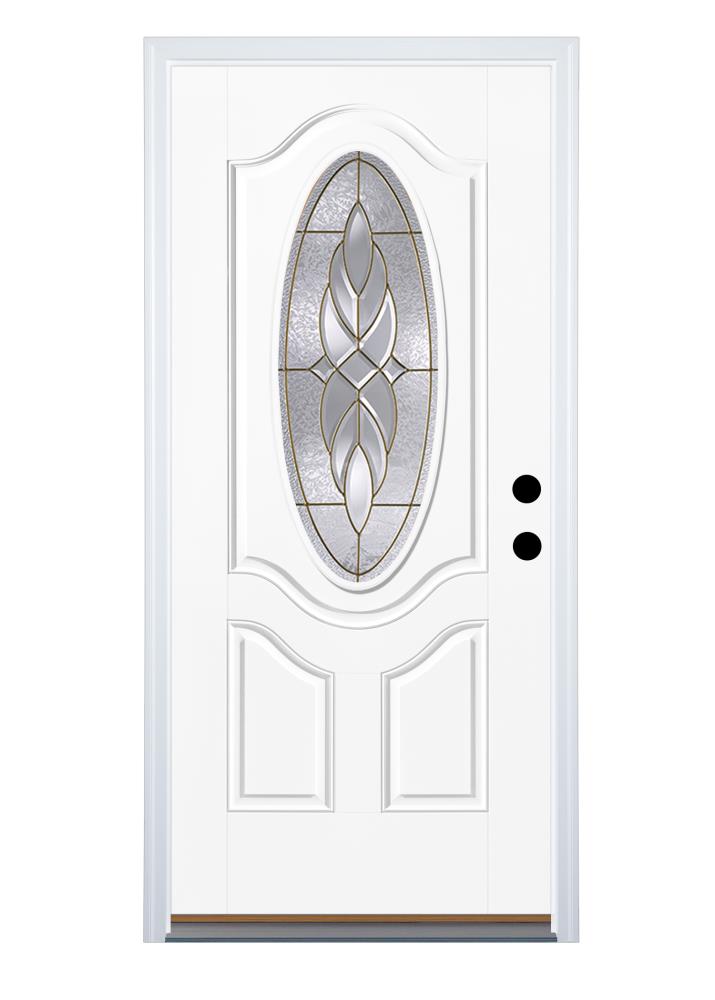 Therma-Tru Benchmark Doors B30SD8UDVVRALB6 Varissa 36-in x 80-in Fiberglass Oval Lite Left-Hand Inswing Ready To Paint Front Door with Brickmould Insulating Core