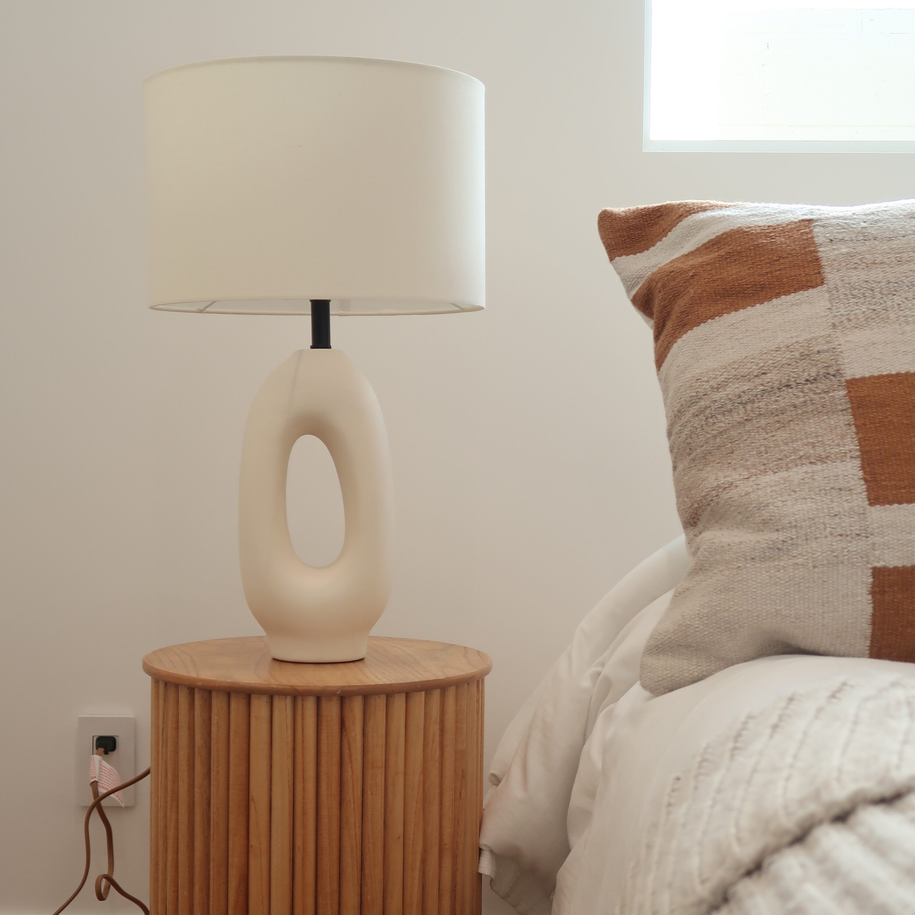 Artemis 22" White Ceramic Table Lamp with Cotton Shade