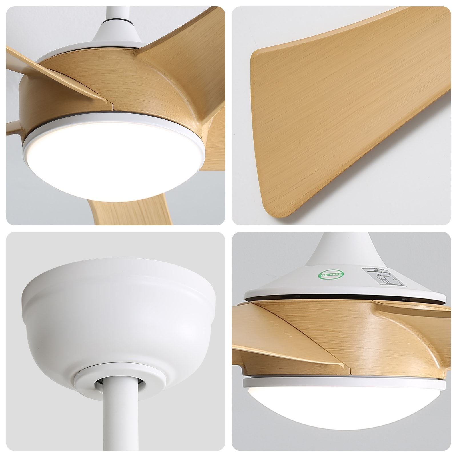 52'' White and Light Brown Low Profile Ceiling Fan with Remote