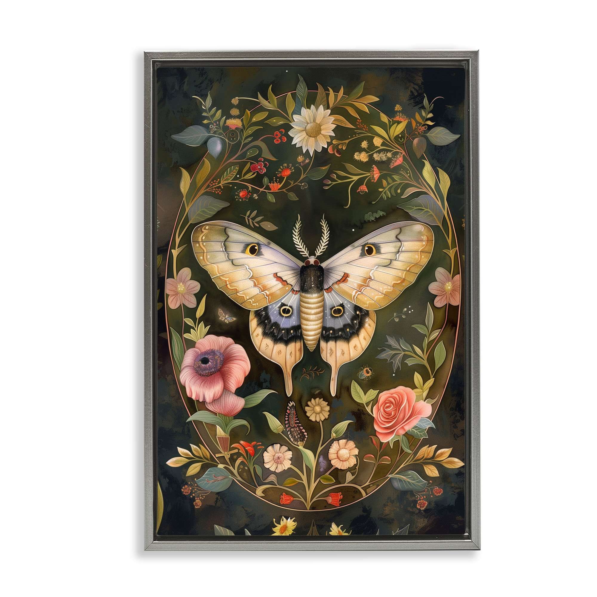 Stupell Industries BT-889-FFL-16X24 Victorian Botanicals and  Moth Floating Frame design by The Dutch Lady