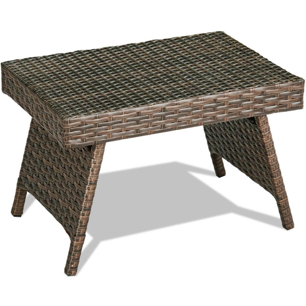 Compact Foldable Brown PE Rattan Side Table with Steel Frame