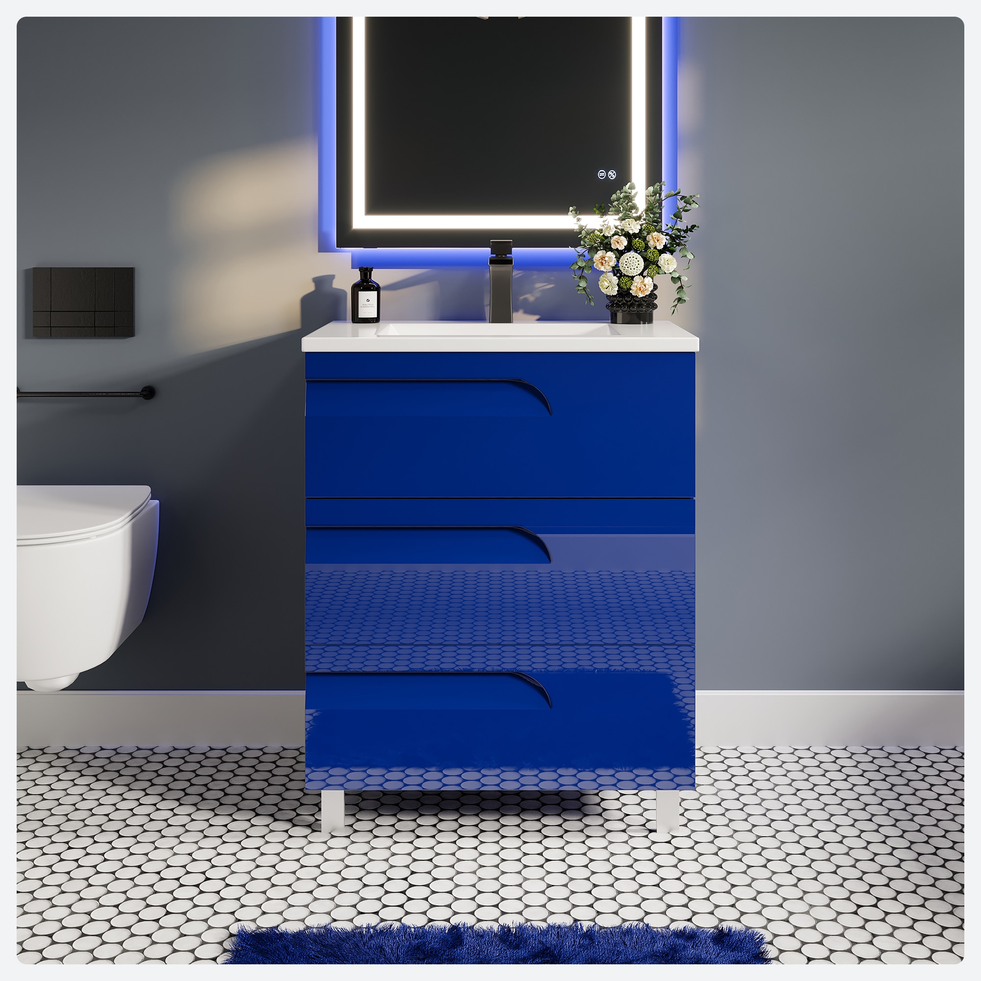 Eviva EVVN23-24BLU Joy 24-in Blue Single Sink Bathroom Vanity with White Porcelain Top