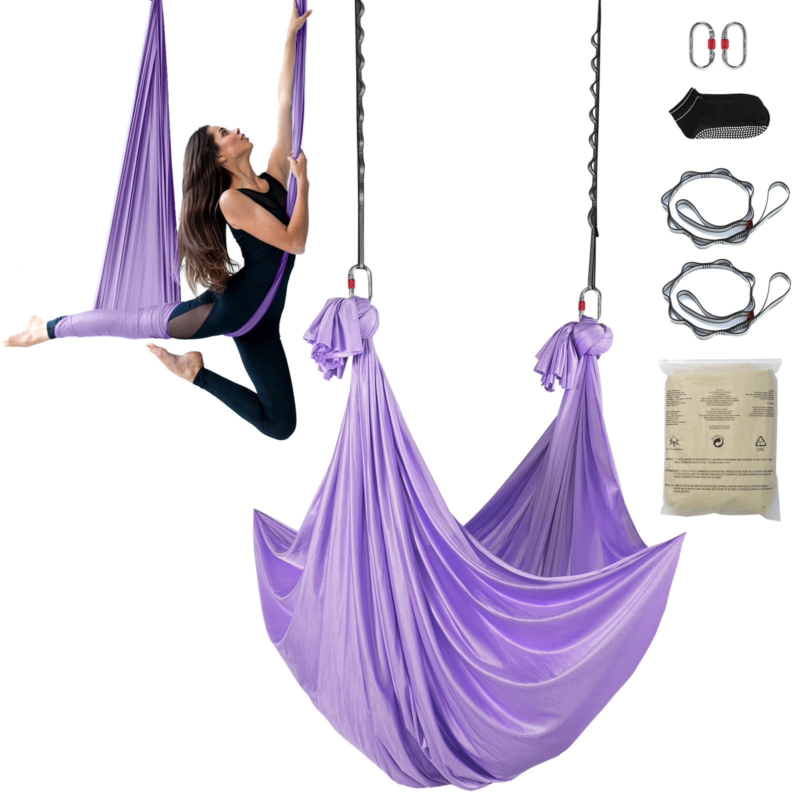 VEVOR SCDCK4X28MQZ03279V0 Aerial Yoga Hammock and  Swing  4.4 Yards  Yoga Starter Kit with 100gsm Nylon Fabric  Full Rigging Hardware and Easy Set up Guide  Antigravity Flying for All Levels Fitness Bodybuilding  Purple