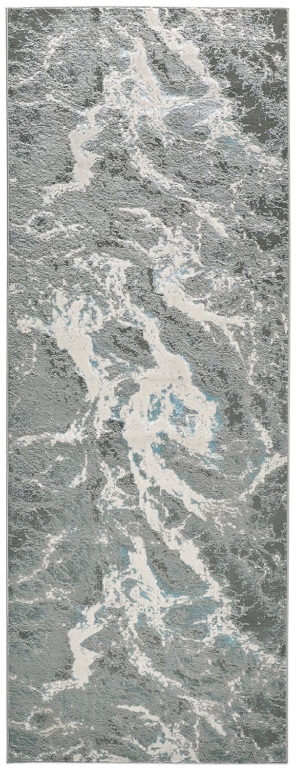 Azure Silver Gray and Blue Abstract Runner Rug 2'10" x 7'10"